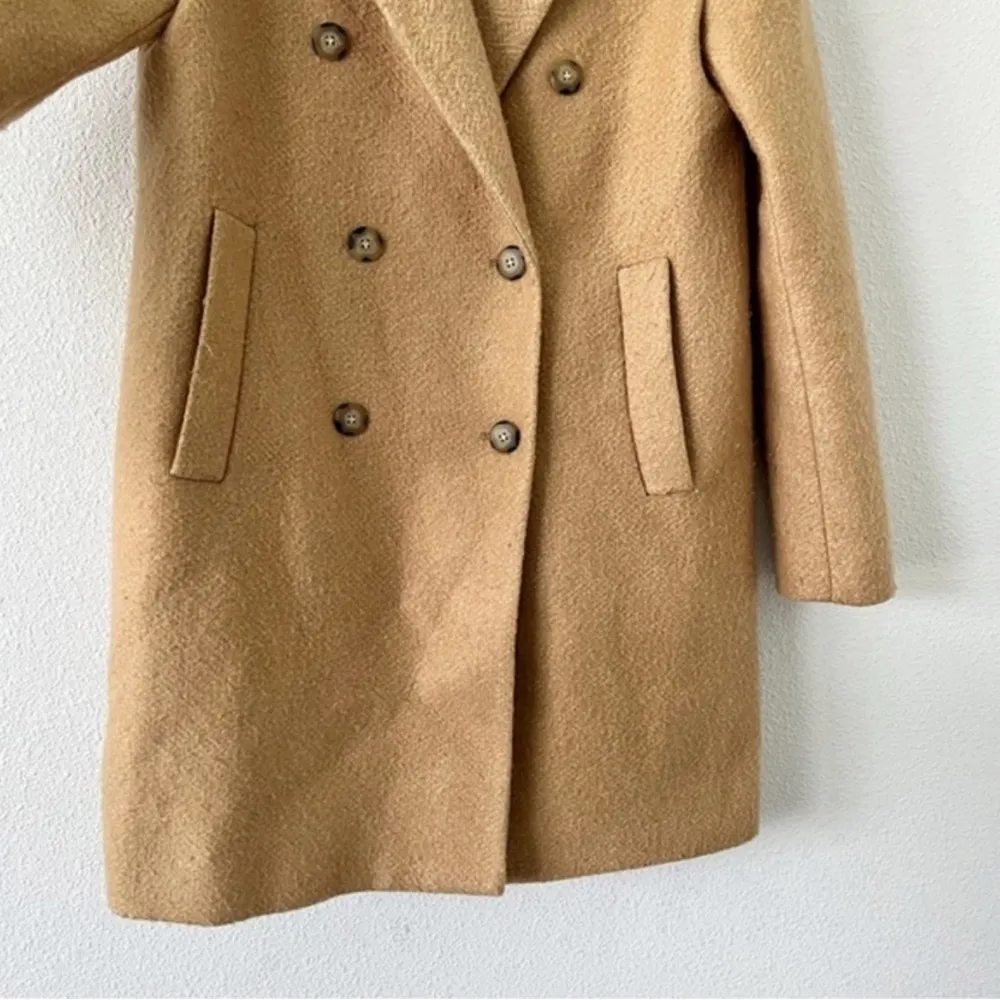 Zara Double Breasted Peacoat Classic Wool Blend Winter Coat in Camel - Image 4