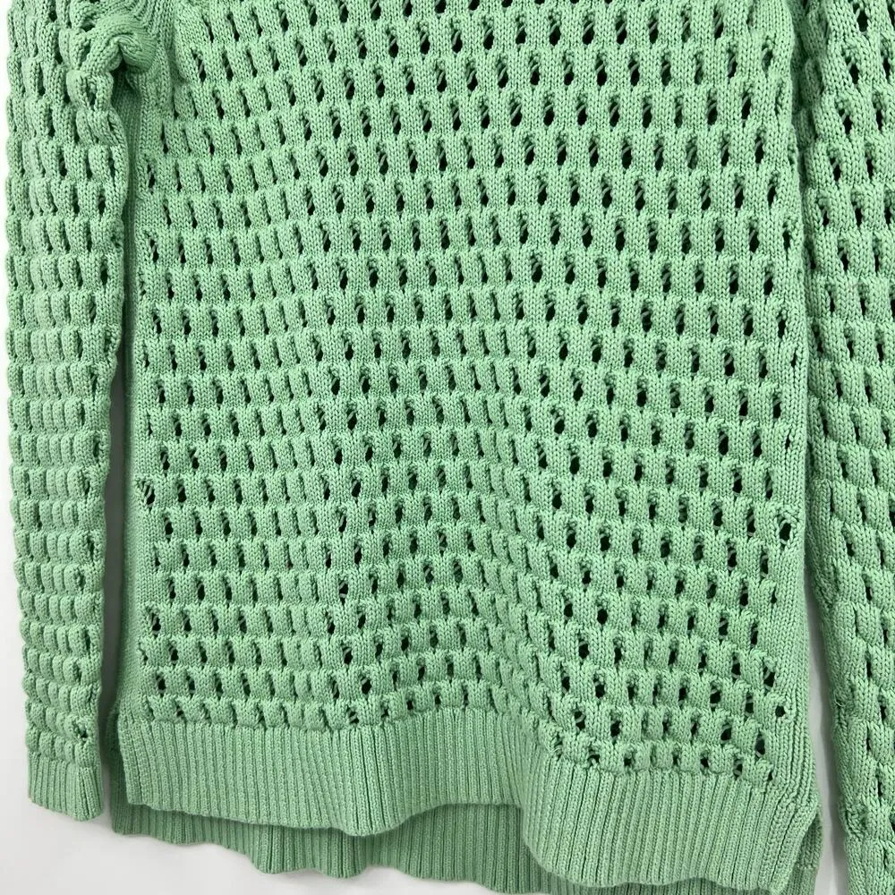 TALBOTS Women's OPEN STITCH knit pullover green long sleeve SWEATER size medium - Image 5