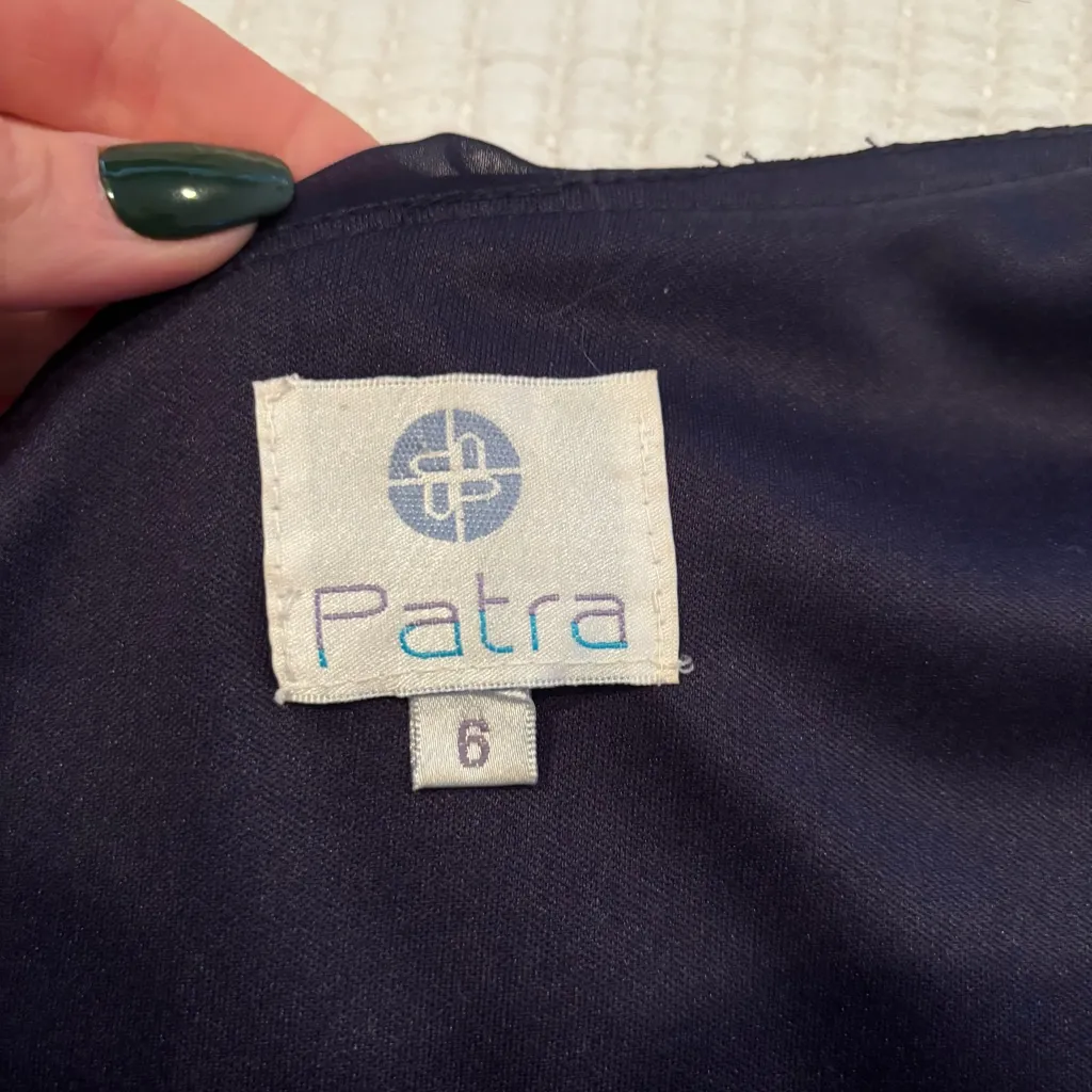 Patra Tiered Beaded Trim Navy Fairy Women's Midi Dress Asymmetrical Neckline 6 Blue - Image 6