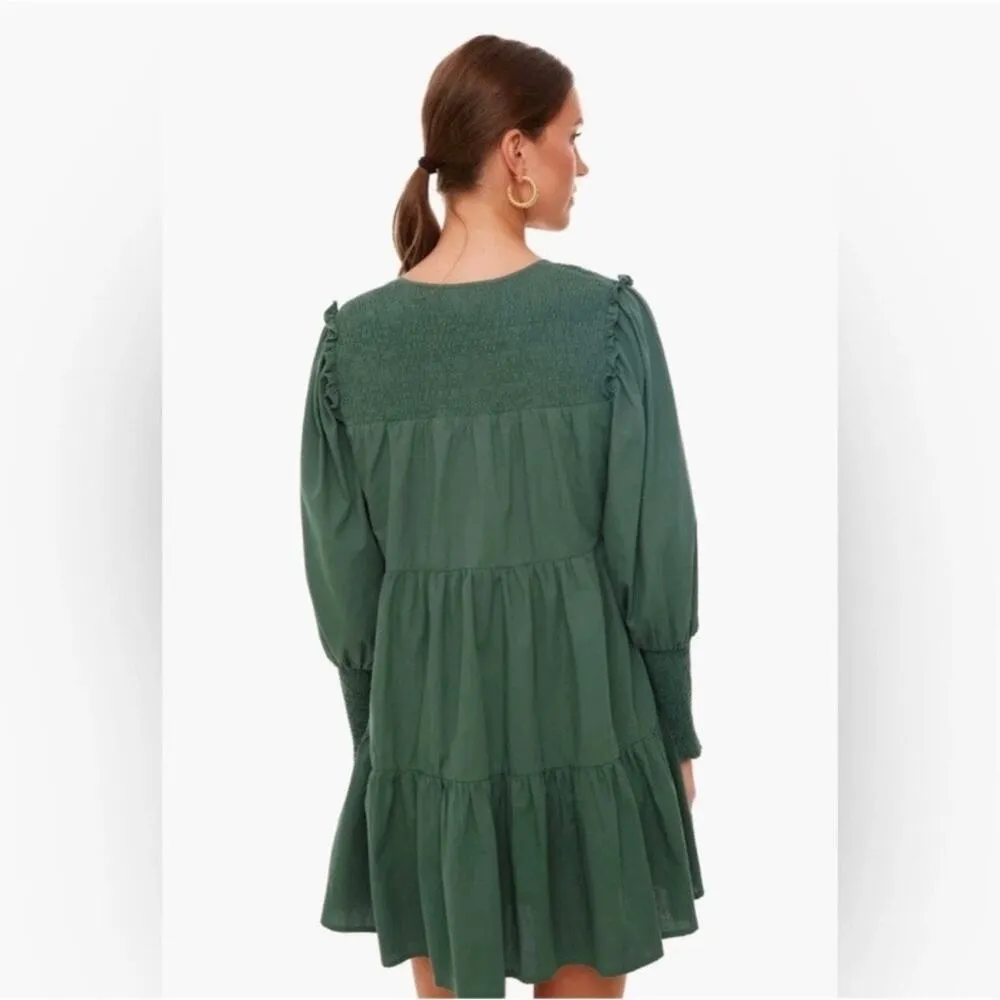 Pomander Place Tuckernuck Green Cotton Tiered Ceci Smocked Mini Dress Sz.S - Image 4