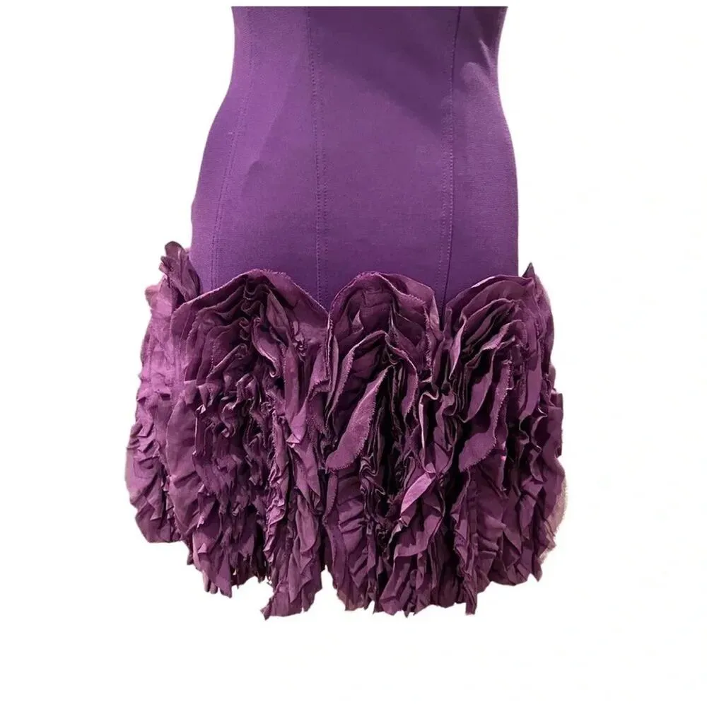 Robert Rodriguez Fit and Flare Ruffle Dress PURPLE Crepe Ruffled Skirt Size XS - Image 9