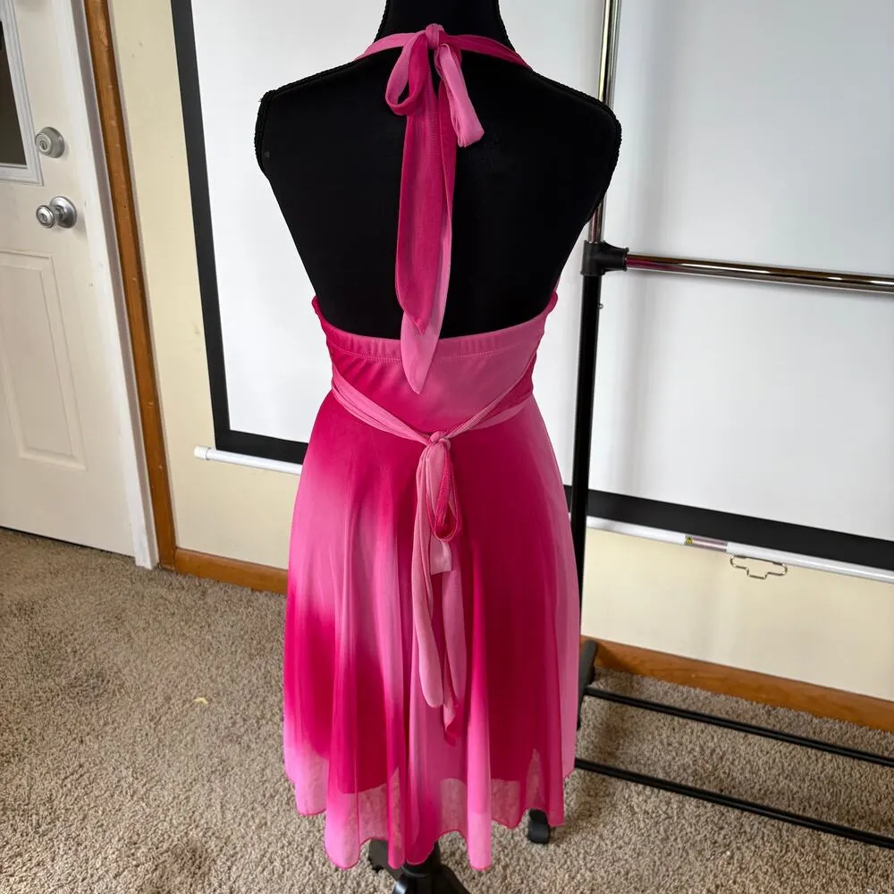 Y2K Pink Halter Dress Babydoll Ombre Hoco Formal Adjustable Fit Flare 2000s XS - Image 4