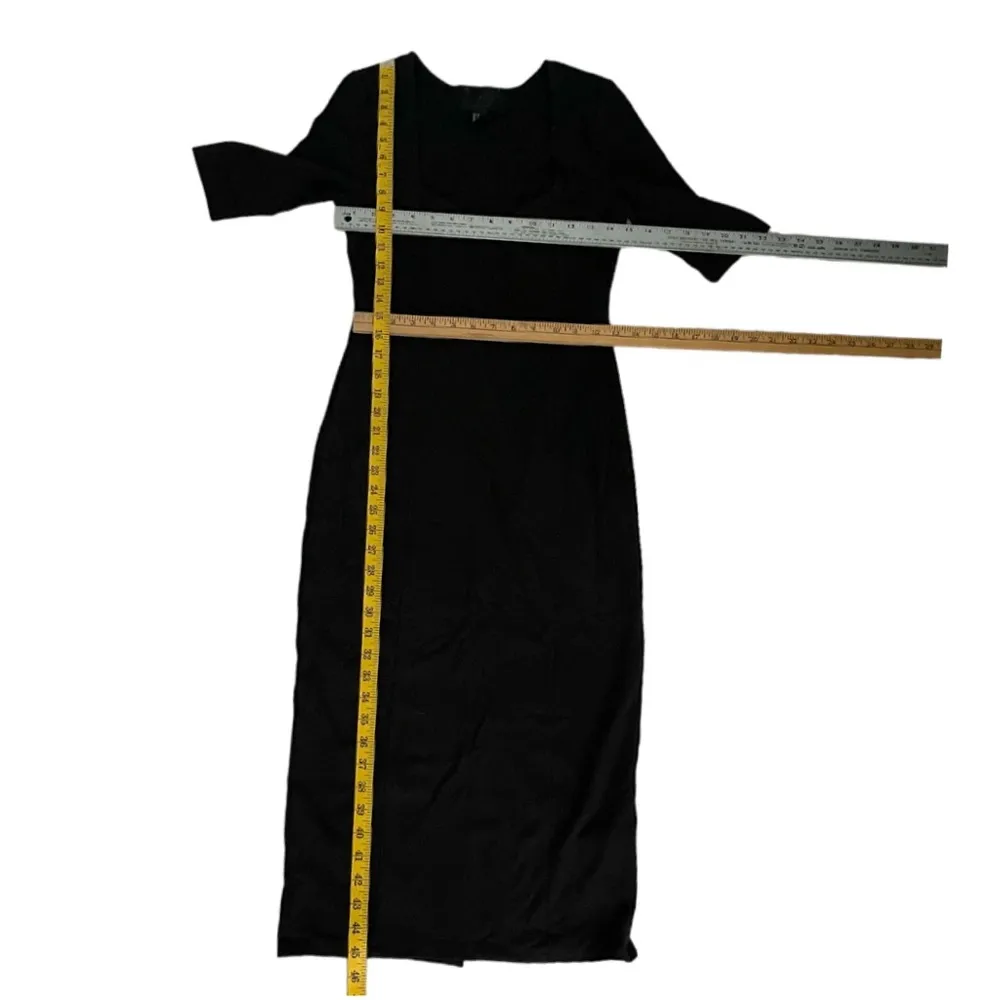 H&M Black Dress Calf Length Bodycon Stretch Plunging Sweetheart Neckline Size 8 - Image 6