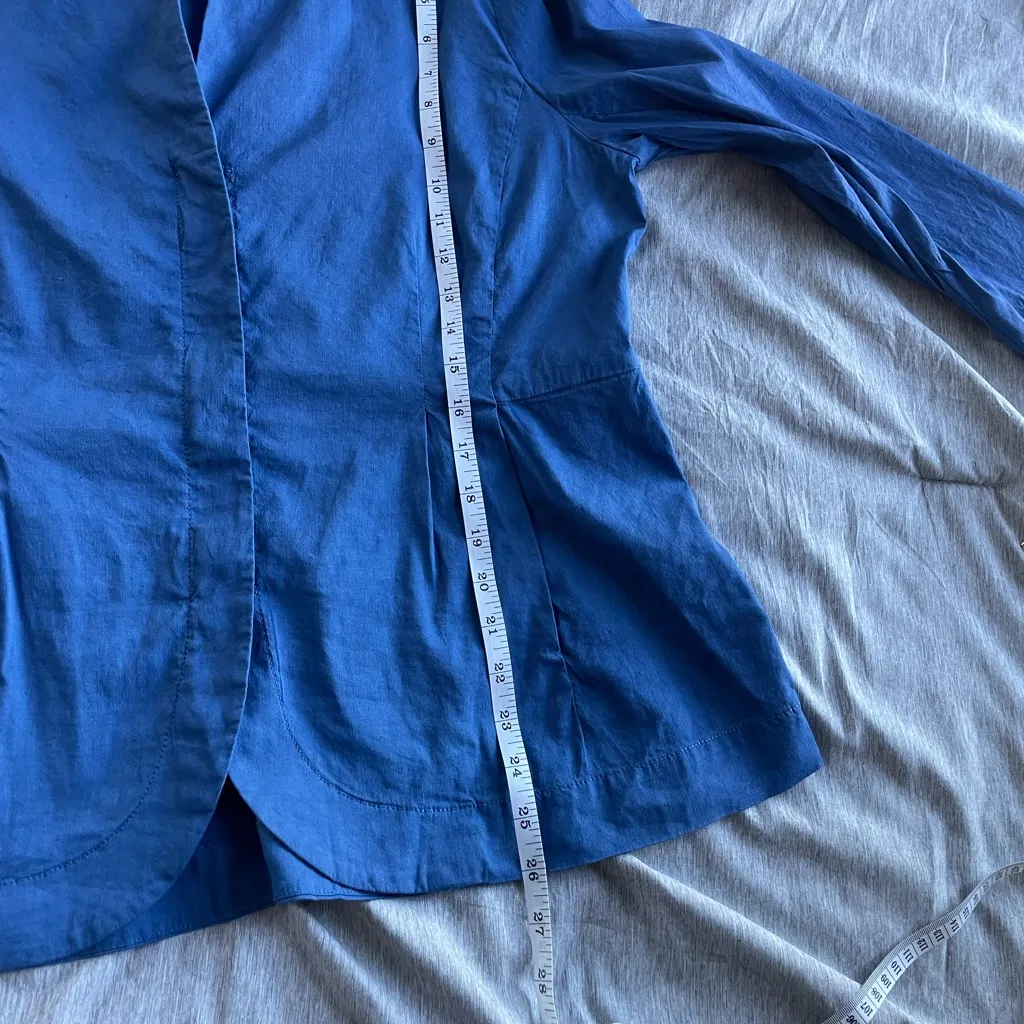 Eileen Fisher Organic Linen Blend Jacket L Stand Collar Zip Front Blue Peplum - Image 12