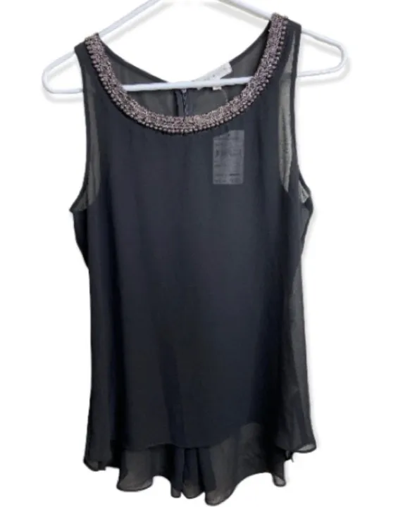 Black Sheer Beaded Tank Top - Image 3