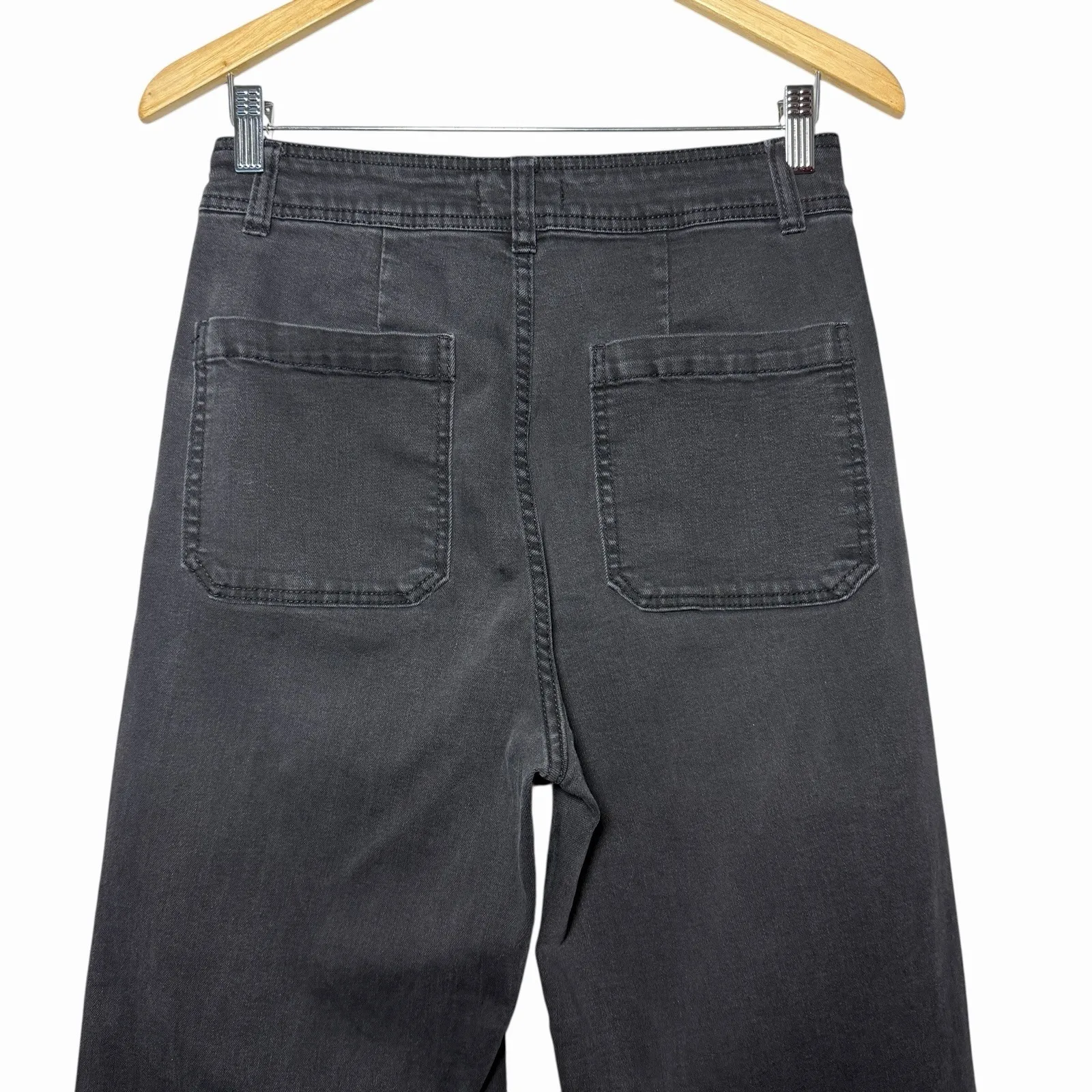 OAT New York Womens Size 29 Wide Leg Black Patch Pocket Jeans Raw Hem Minimalist - Image 6