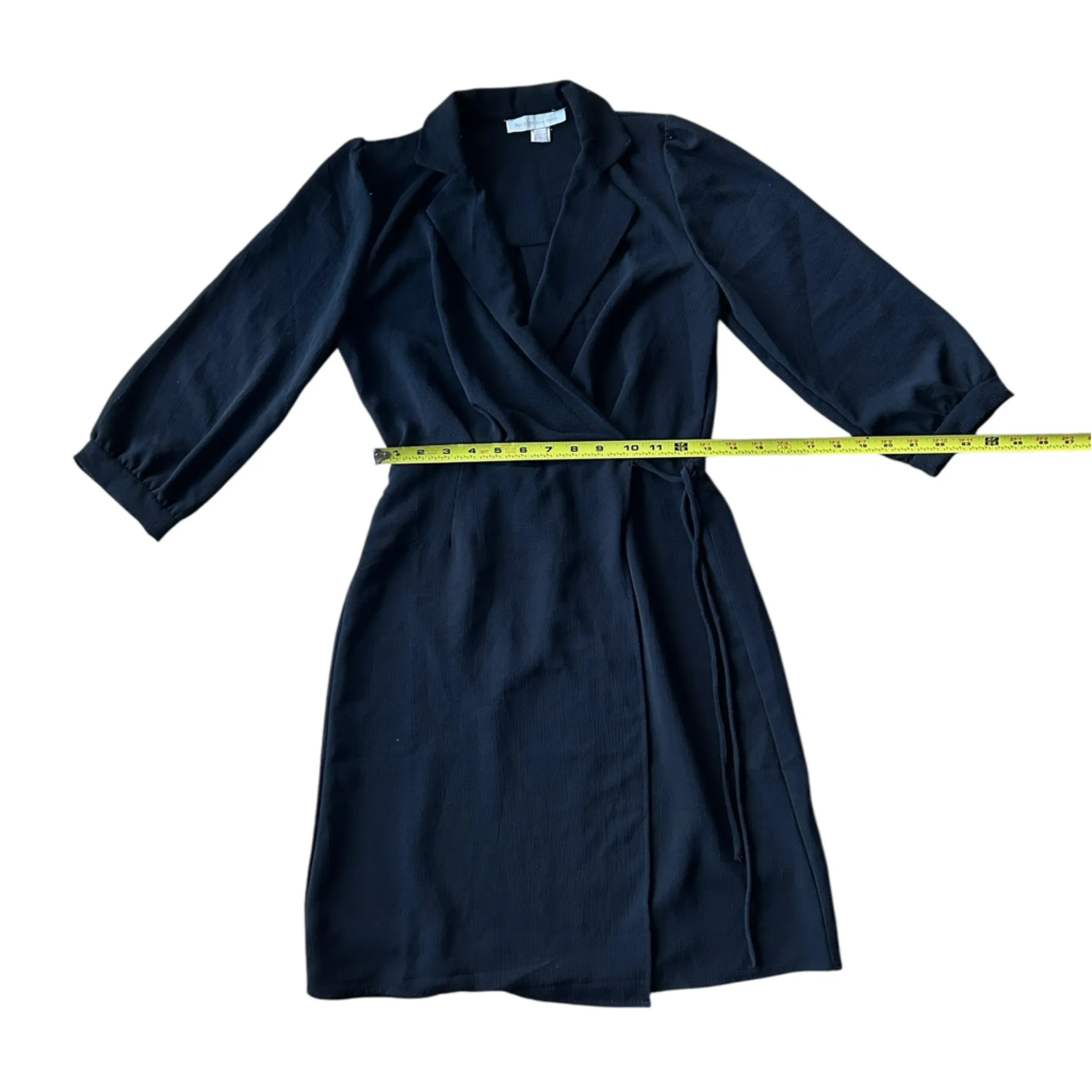 Monteau Los Angeles Black Faux Wrap Dress – V-Neck, Size L | Business Casual - Image 5