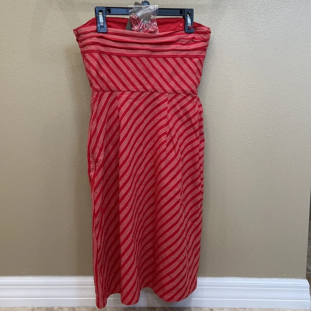 🛍️ Blazing Red Striped Strapless Mini Dress.0.NWT - Image 2
