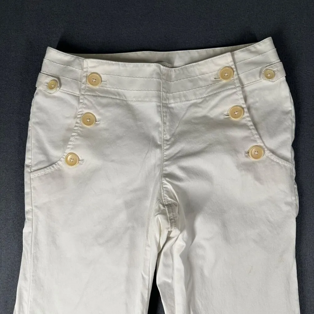 Banana Republic Womens 6 Martin Fit White Wide Leg Pants Buttons *Stains - Image 3