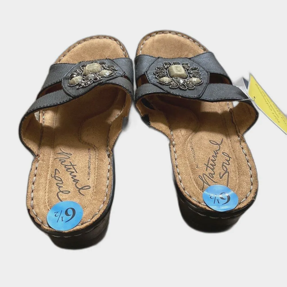 Natural Soul By Naturalizer Saymore Sandals Womens 6.5 Embellished Boho Wedge - Image 5