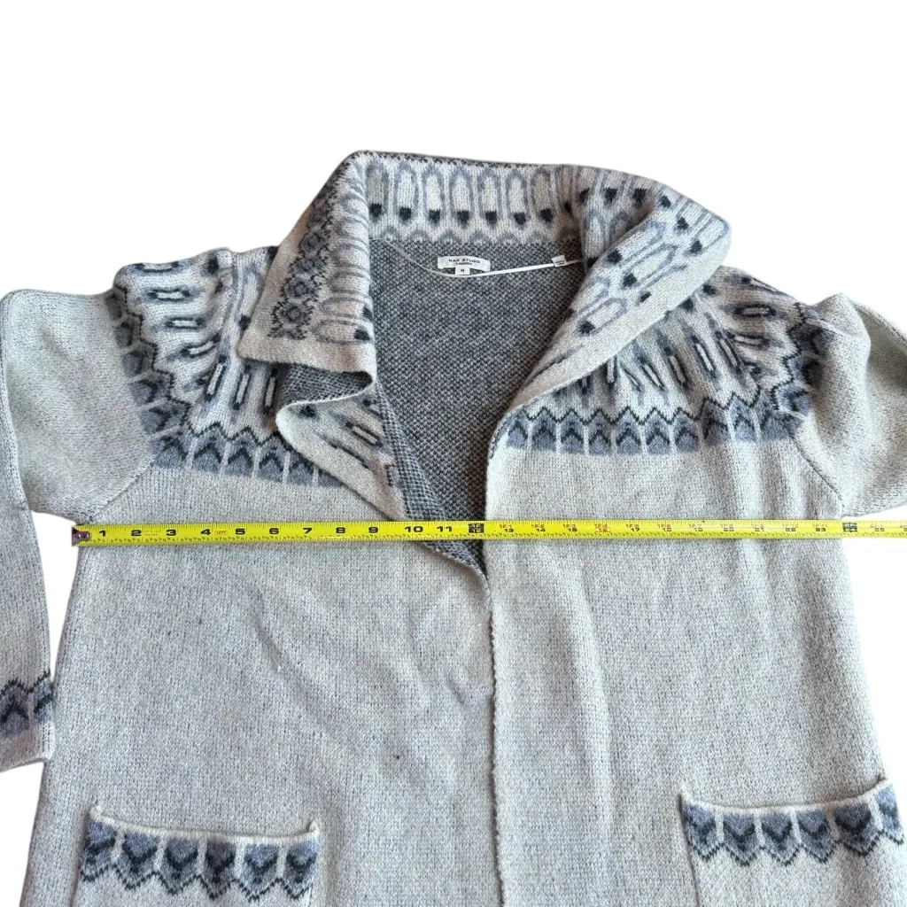 Max Studio Size M‎ Open Front Long Cardigan Sweater Gray Cream Fair Isle Nordic - Image 8