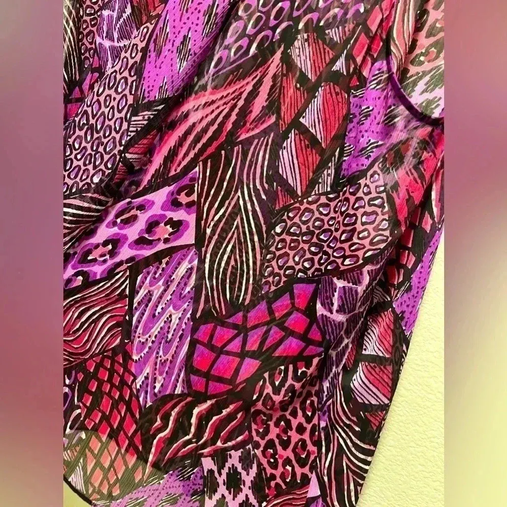 Bob Mackie Wearable Art Vest Sheer pink Mixed Media Print slinky bold statement - Image 2