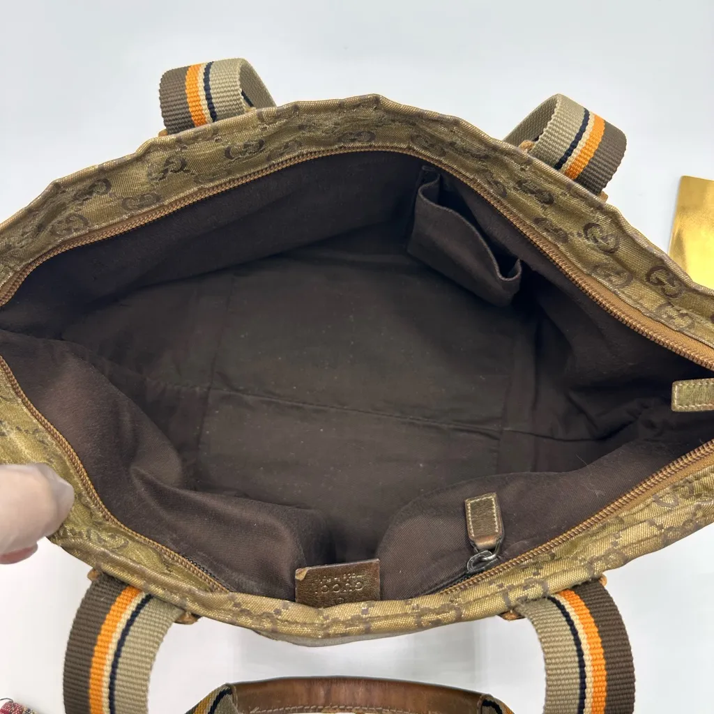 GUCCI GG Crystal Small Tote Bag Gold Gray Brown - Image 12