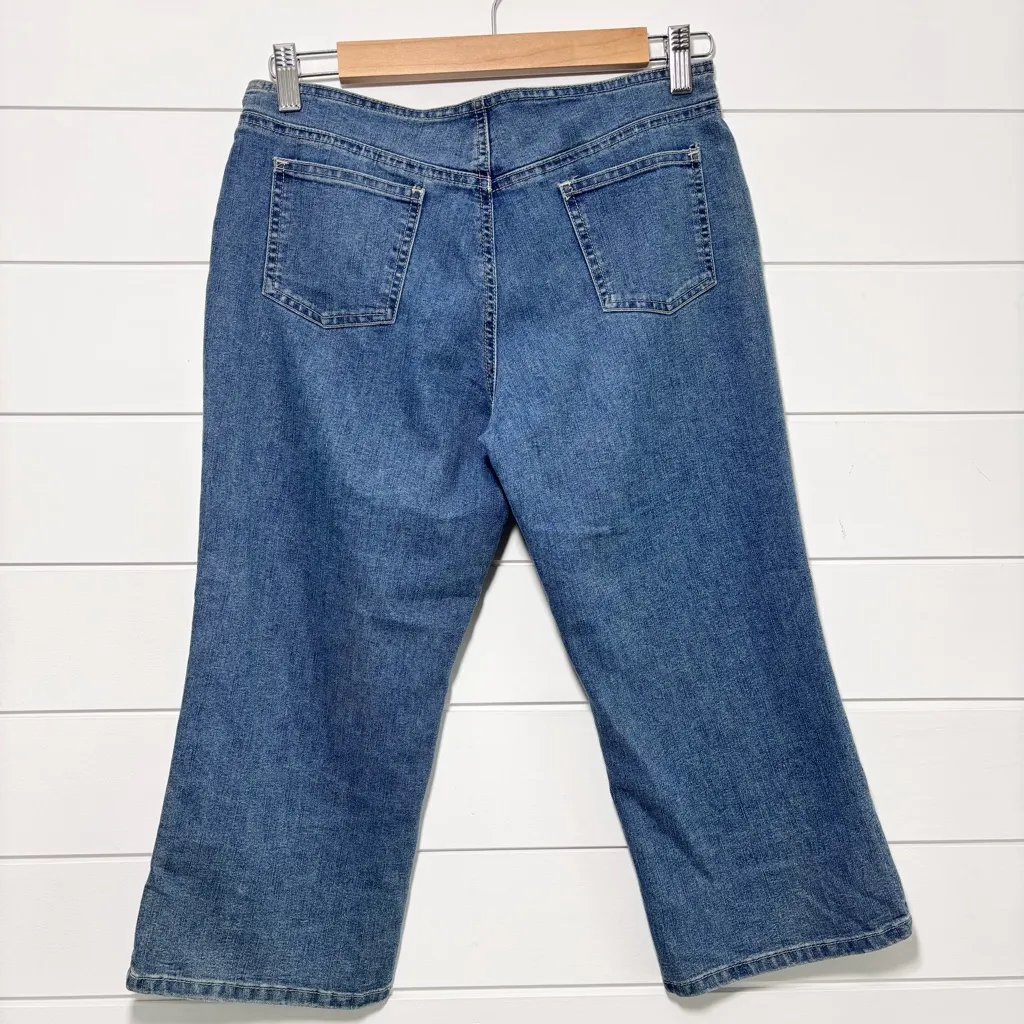 Younique‎ Original Y2K Capri Jeans Cotton Blend Floral Embroidered Size 3 Blue - Image 2