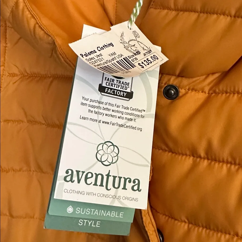 Aventura Yam Orange Quilted Hooded Soltex Vest. Fair Trade Certified. NWT Size M - Image 8