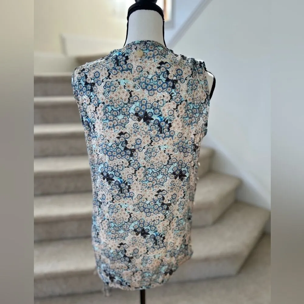 TWINSET Simona Barbieri Gold Sequin & Rosette Blue Tank Size M - Image 7