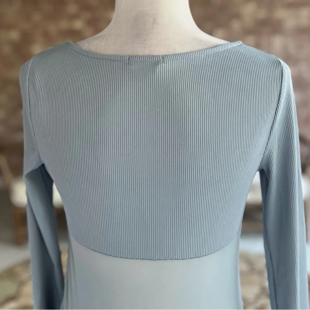 Blashe Bodysuit Molded Cup Blue Mesh Ribbed L Sheer Chic Coquette Size L - Image 9