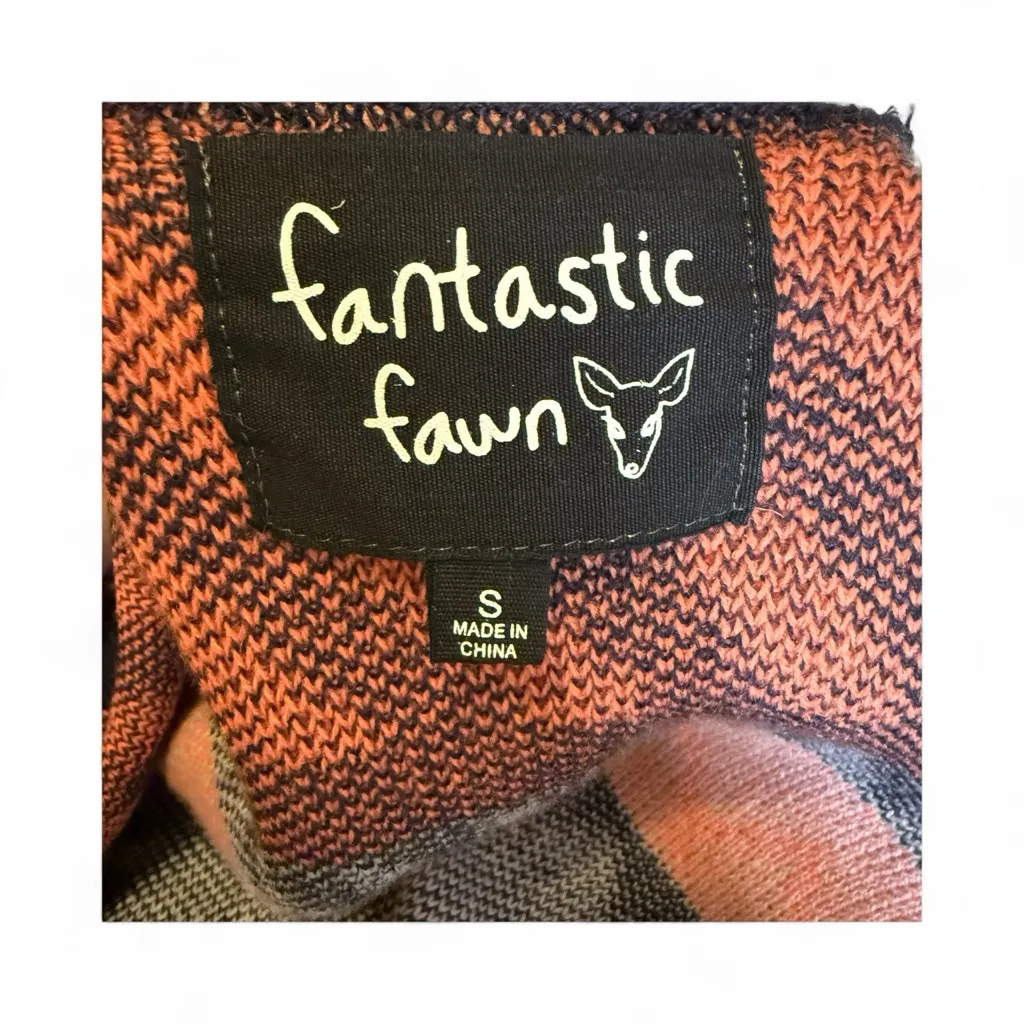 Women's Fantastic Fawn Open Cardigan Navy Orange Aztec Pattern Poncho S Western - Image 6