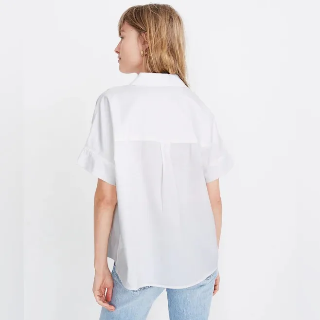 Madewell Park Popover Shirt Ivory Short Sleeve Cotton Blend Size M - Image 2