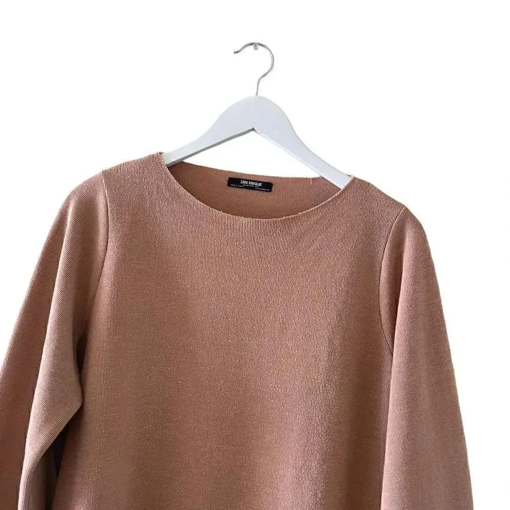 Zara Trafaluc Sweater Womens Large Beige Long Sleeves Crewneck Sweater # 1029 - Image 4