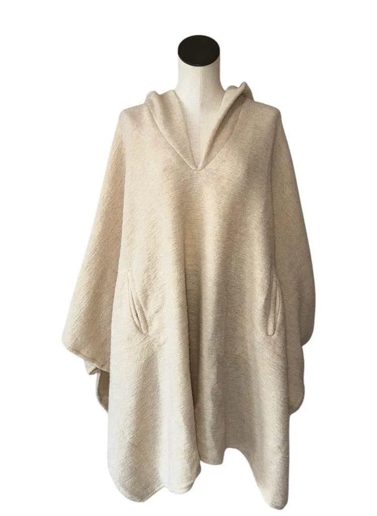 NWT ZARA Bloggers Fave Hooded Poncho Sweater Jacket Pockets Beige Medim Wool - Image 8