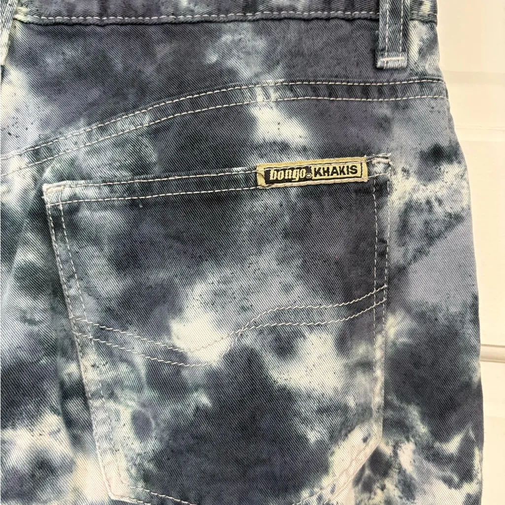 Vintage Bongo Low Rider Flare Khaki Pants Tie Dye Blue Cropped Y2K 90s Boho Sz 7 - Image 6