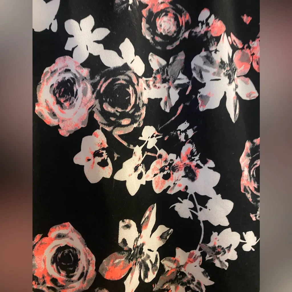 Bongo Womens Juniors Floral Mini Skirt L Black White Orange Waist 26” 28” 30” - Image 2