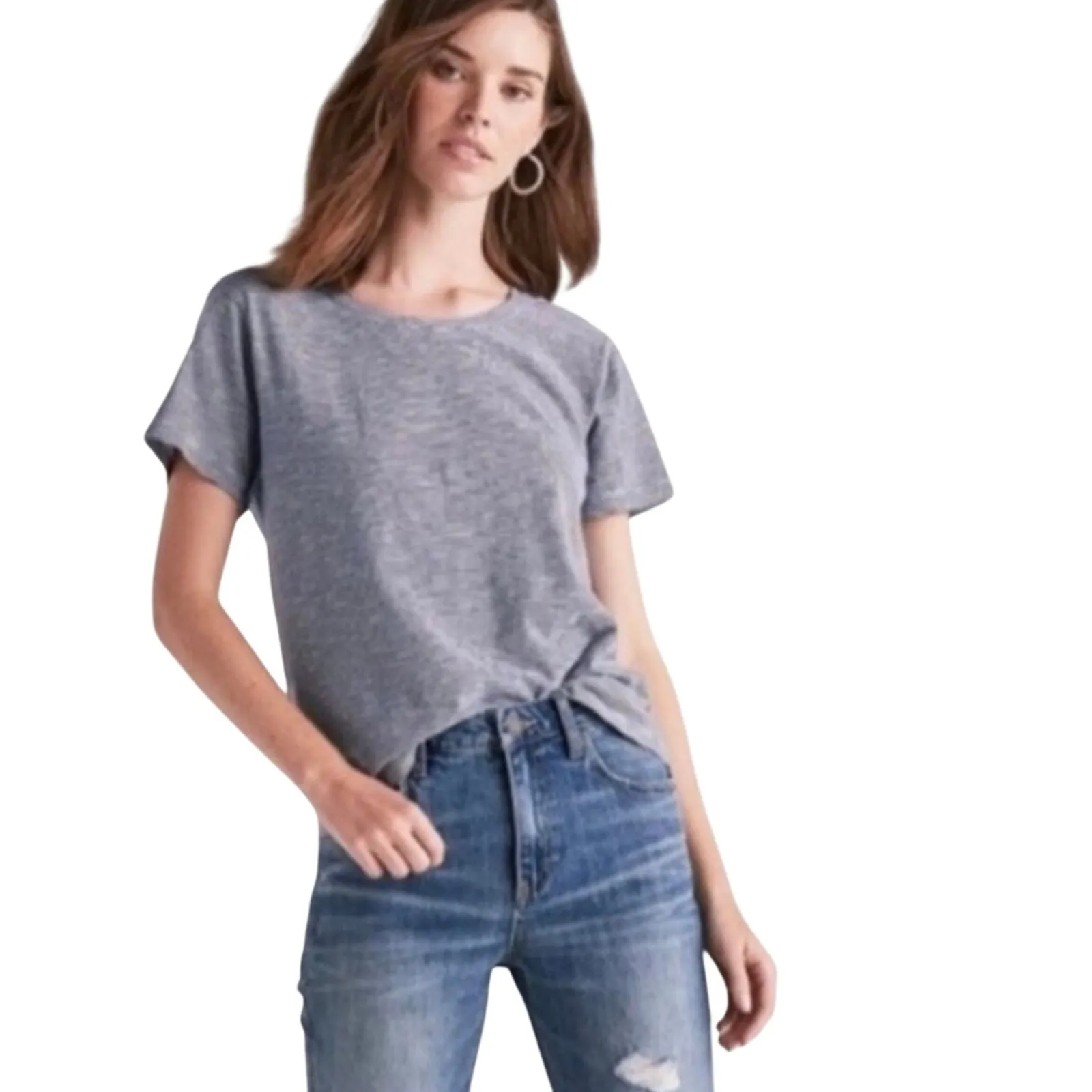 LUCKY BRAND Women’s Preppy Blue Striped Twist Back Short Sleeve Top - Image 3