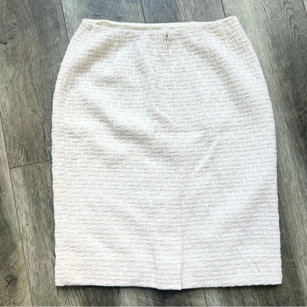 Carlisle Collection Designer Wool Cream Pencil Skirt Woven Textured Off White 8 - Image 4