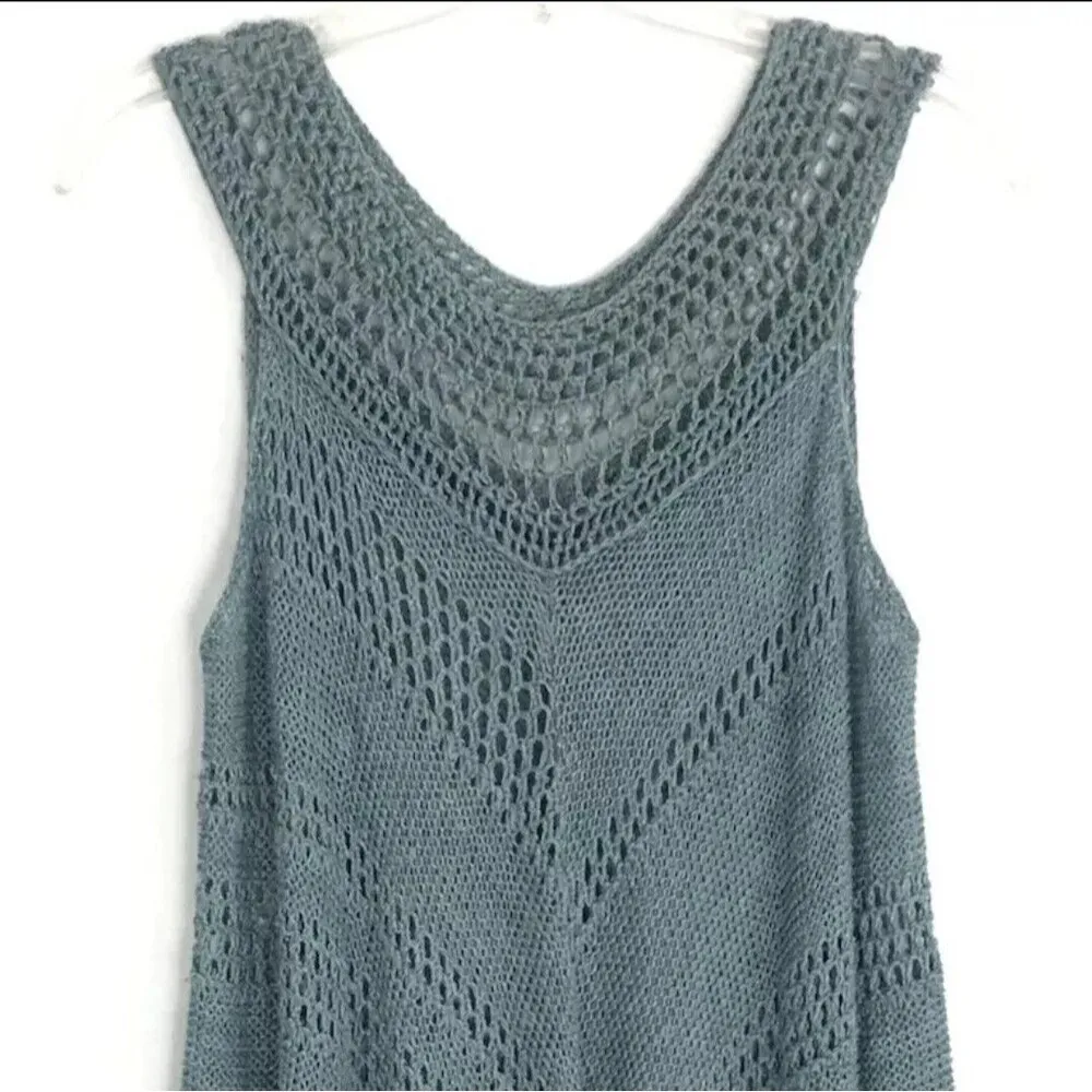 Free People Rhiannon Open Knit Crochet Sleeveless Sweater Tunic Top Linen Small - Image 7