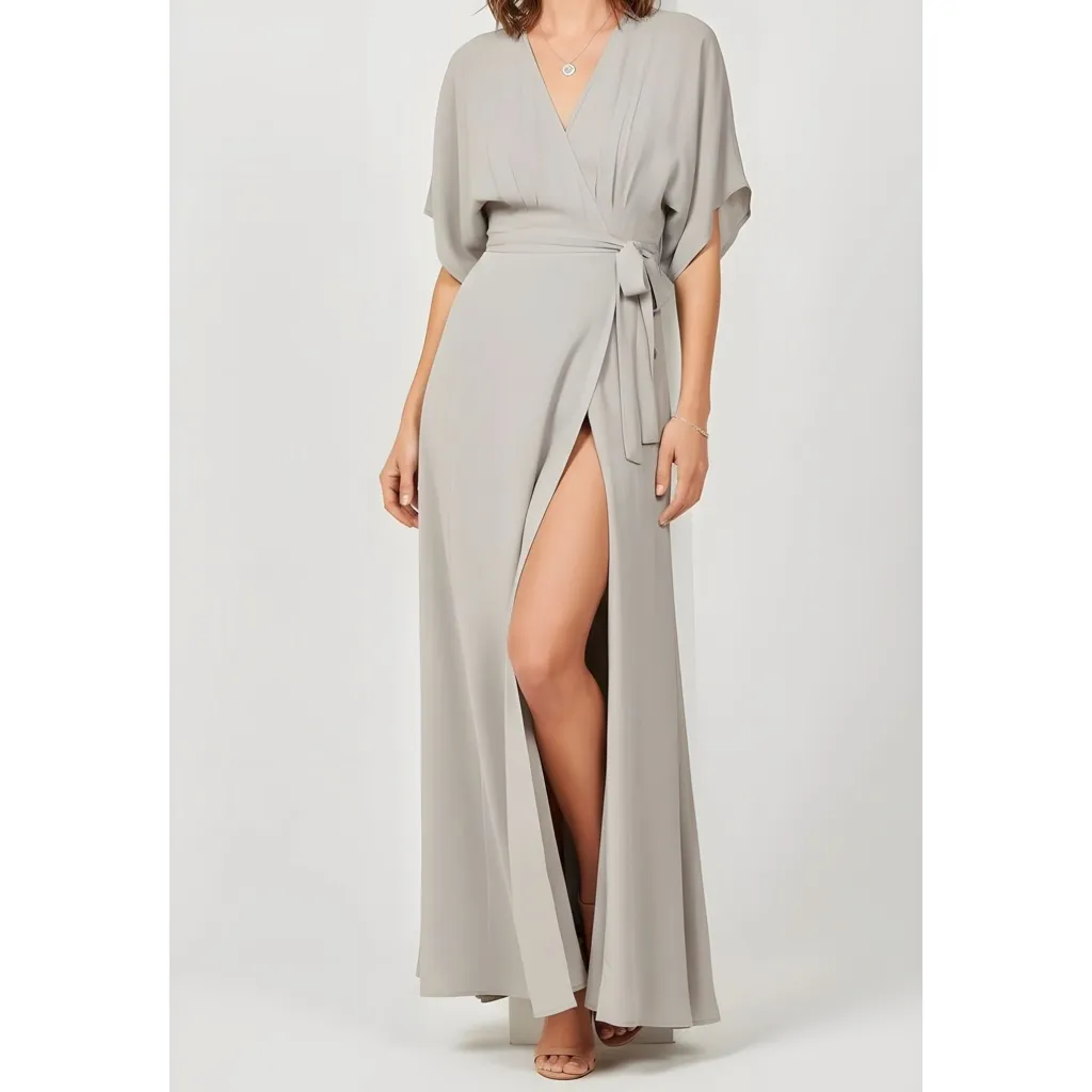 REFORMATION Winslow Wrap Maxi Dress, Fog, XS - Image 2