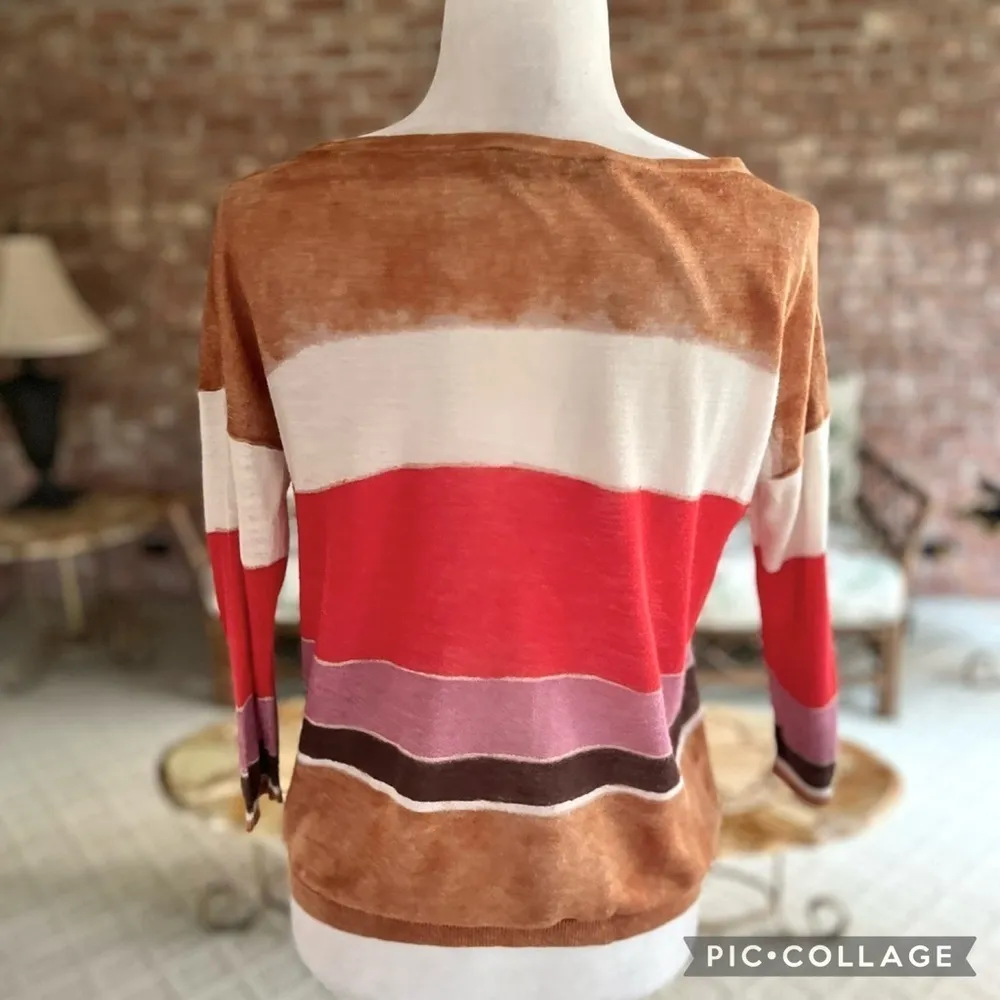 Loft Sweater Striped Knit Lightweight Red Tan S Lunch Brunch Business Casual Mod - Image 6