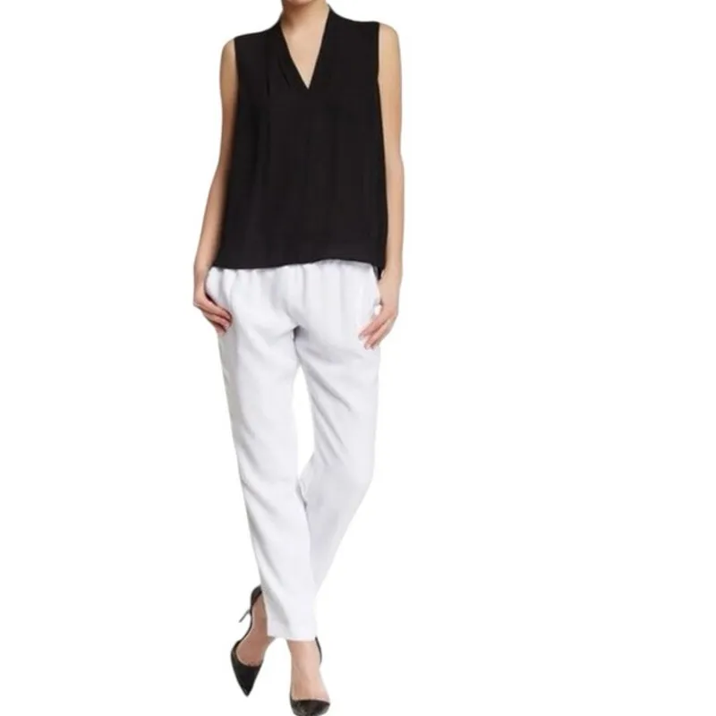 T Tahari solid white elastic waist drawstring dress pants - Image 4