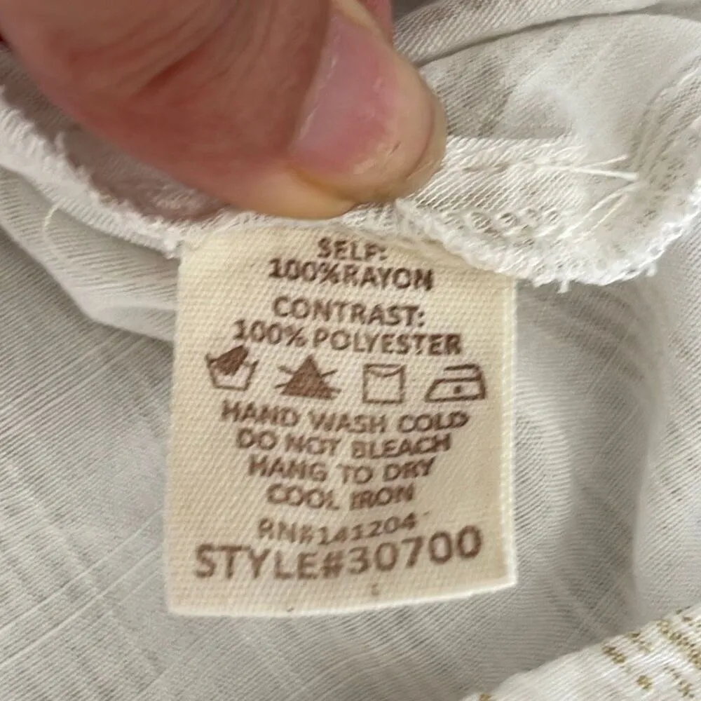 Hem & Thread Womens Striped Top Blouse V Neck Ruffle Cap Sleeve Tie Beige Small - Image 7