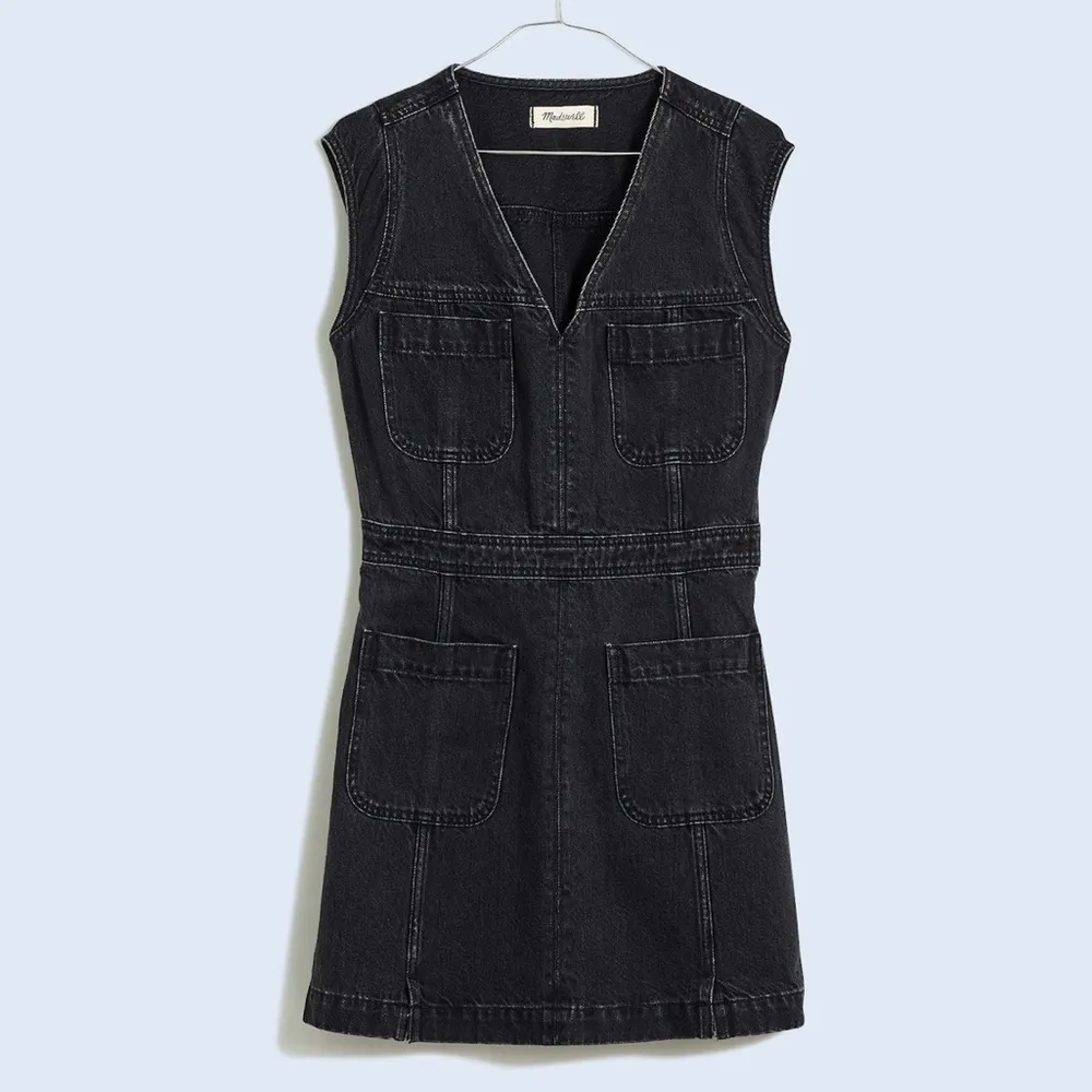 Madewell Black Denim Cap-Sleeve Mini Dress in Tarrybrook Wash Size 2 - Image 6