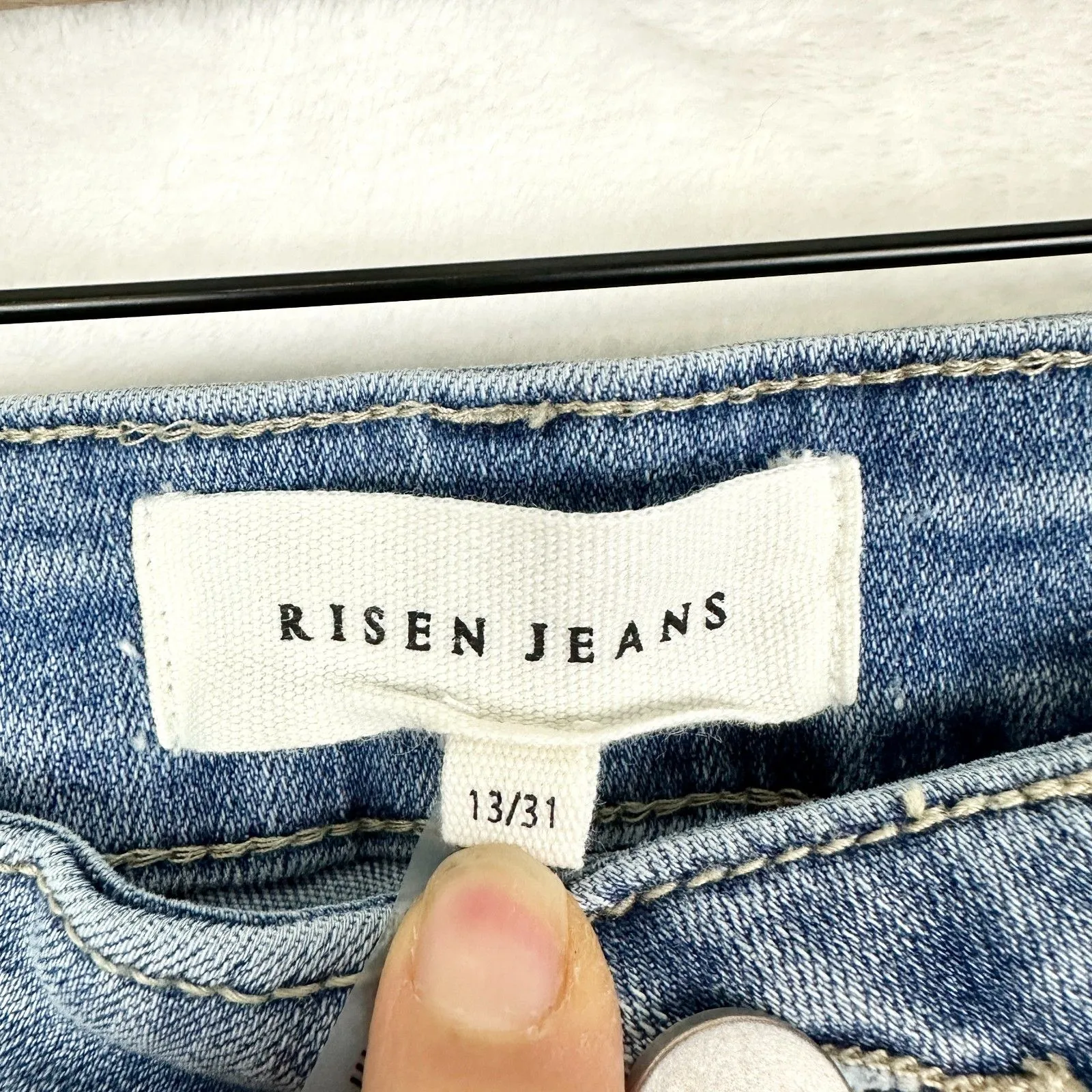 Risen High Waisted Frayed Ankle Wide Leg Jeans Size 13/31 Light Wash Stretch Blue - Image 7