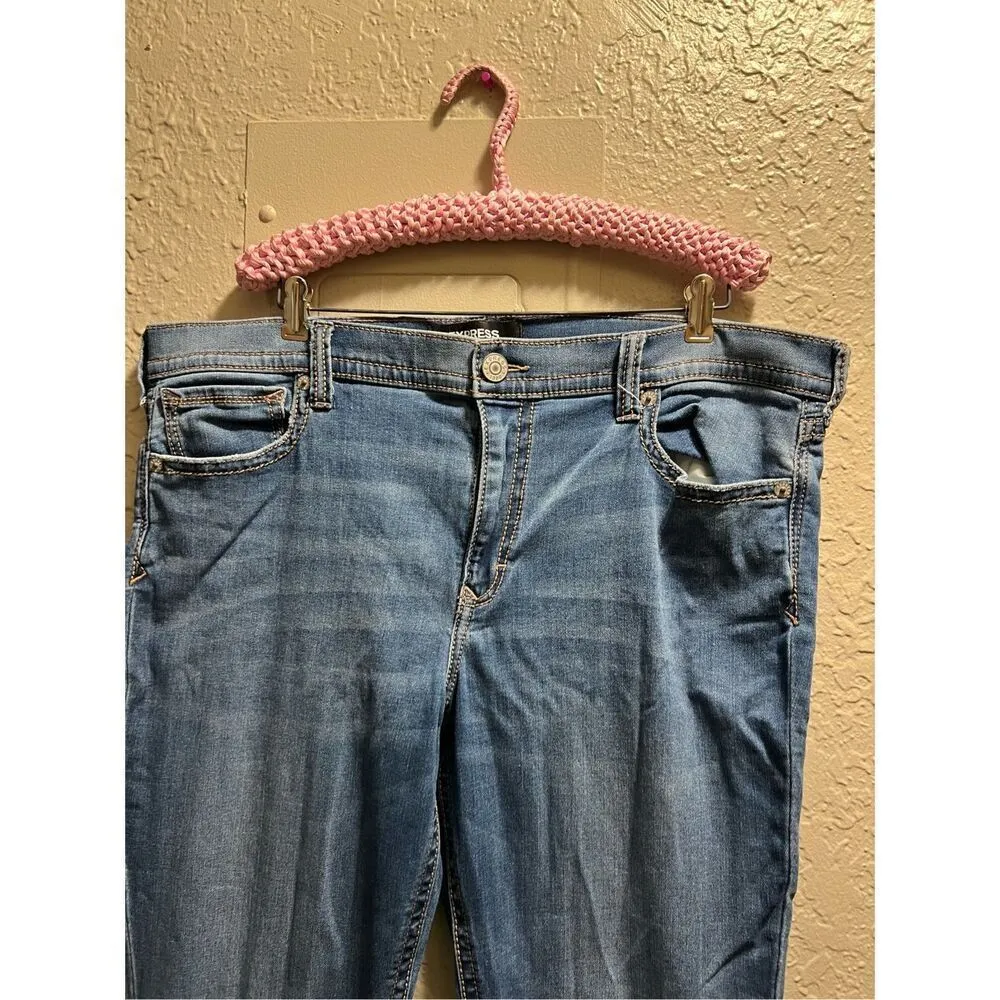 Express Stretch Barely Boot Mid Rise Jeans Woman’s Size 18R Frayed Bottoms - Image 4