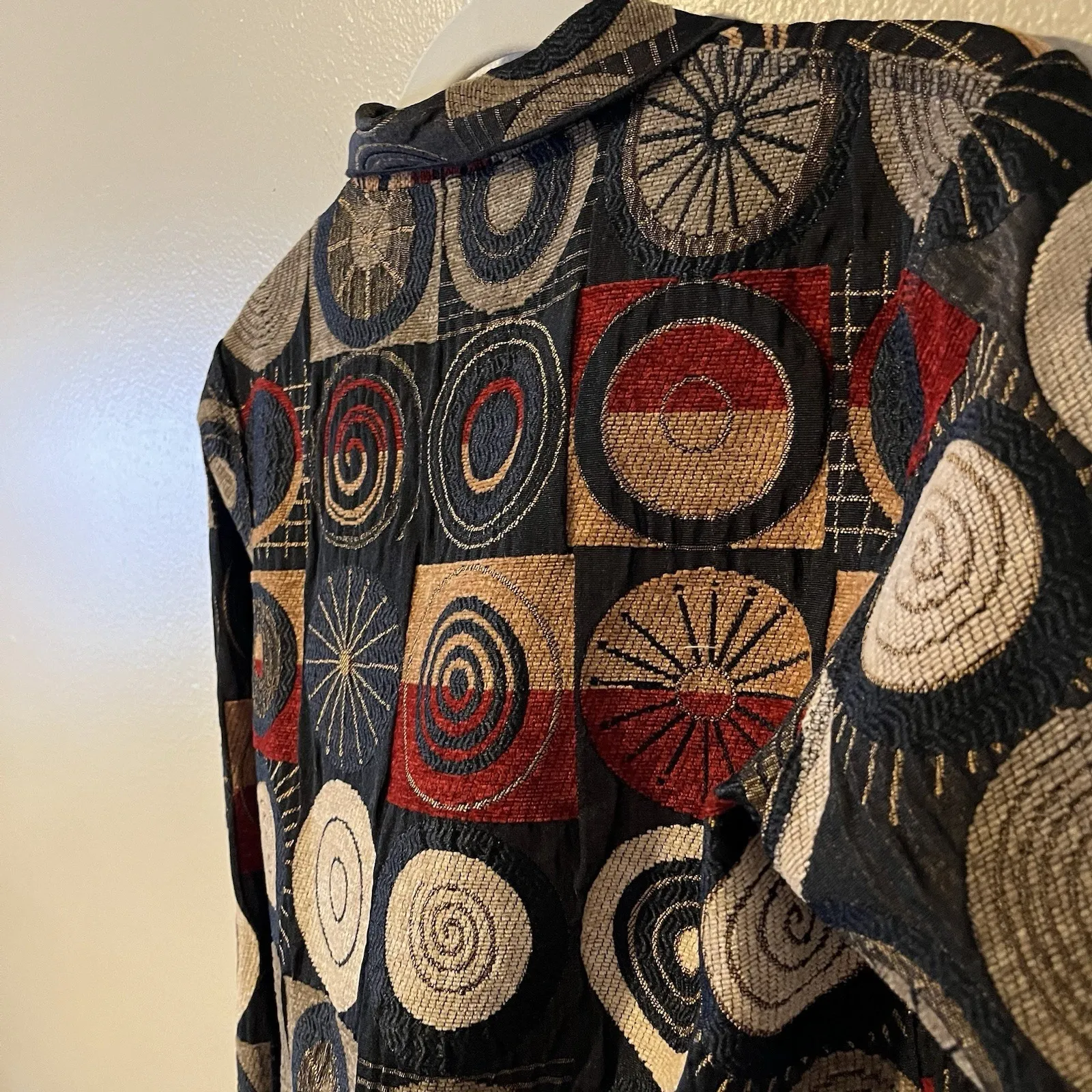 Vintage Jacket Womens S Reversible Wearable Art To Wear Button Abstract Jacquard Red - Image 9