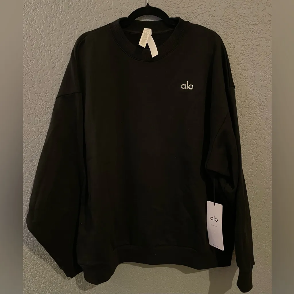 NWT Alo Yoga Accolade Crew Neck Pullover Black Size M Oversized - Image 5
