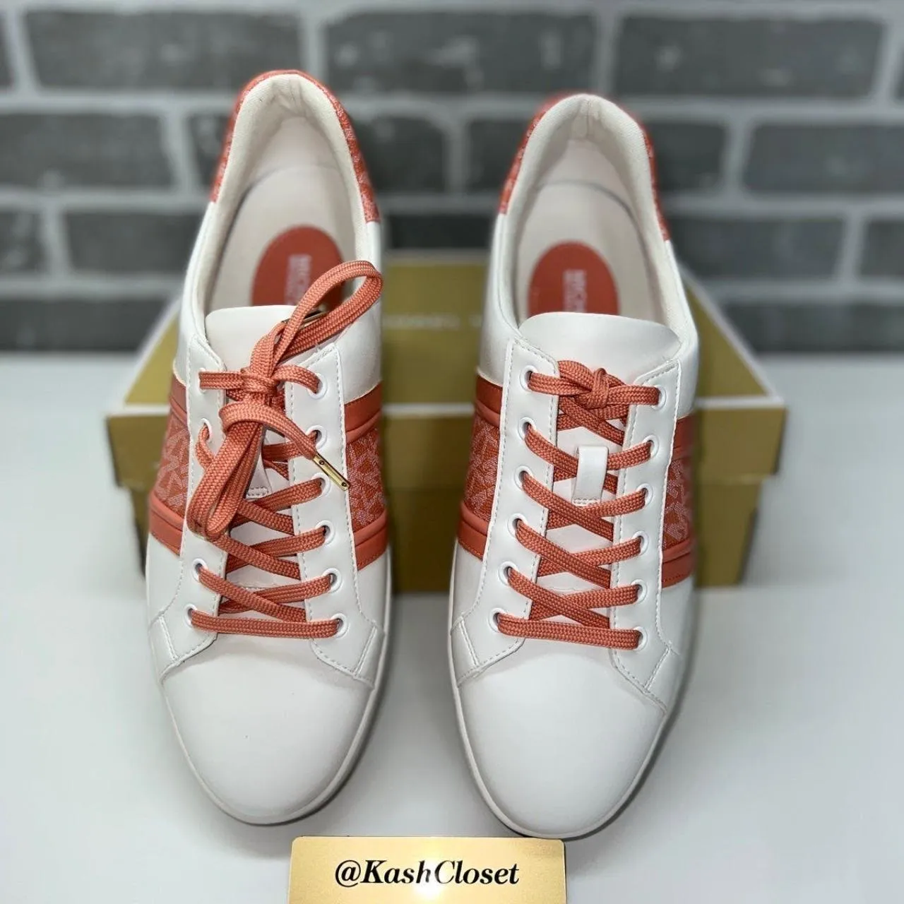 Michael Kors Sherbert Poppy Leather And Logo Stripe Sneaker - Image 5