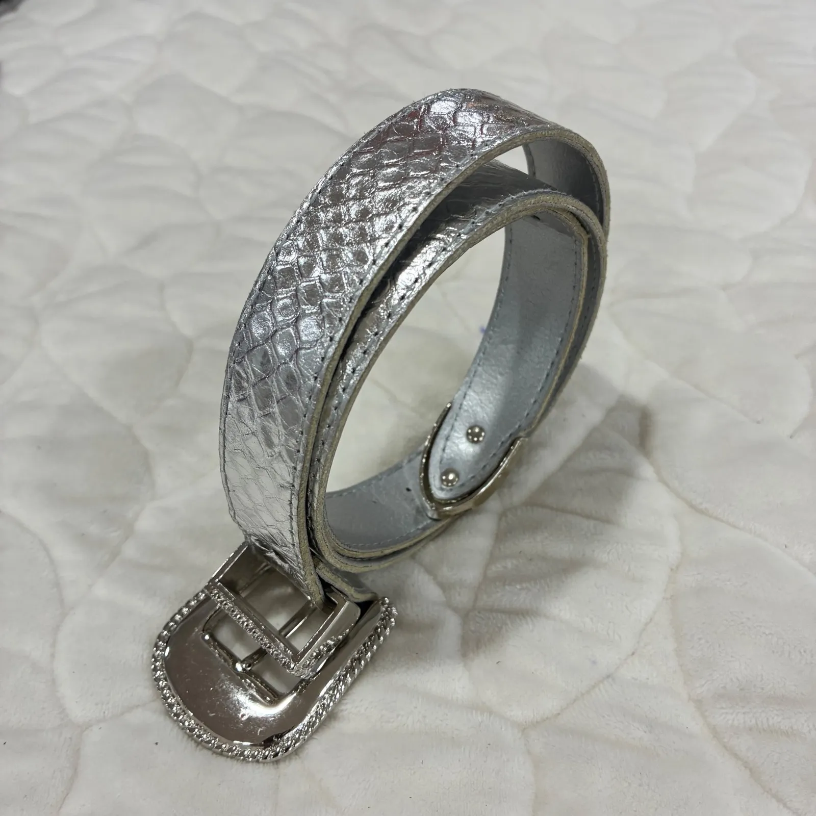 VTG Accessories by Pearl‎ Silver Snakeskin Genuine Leather Casual Belt Large - Image 2