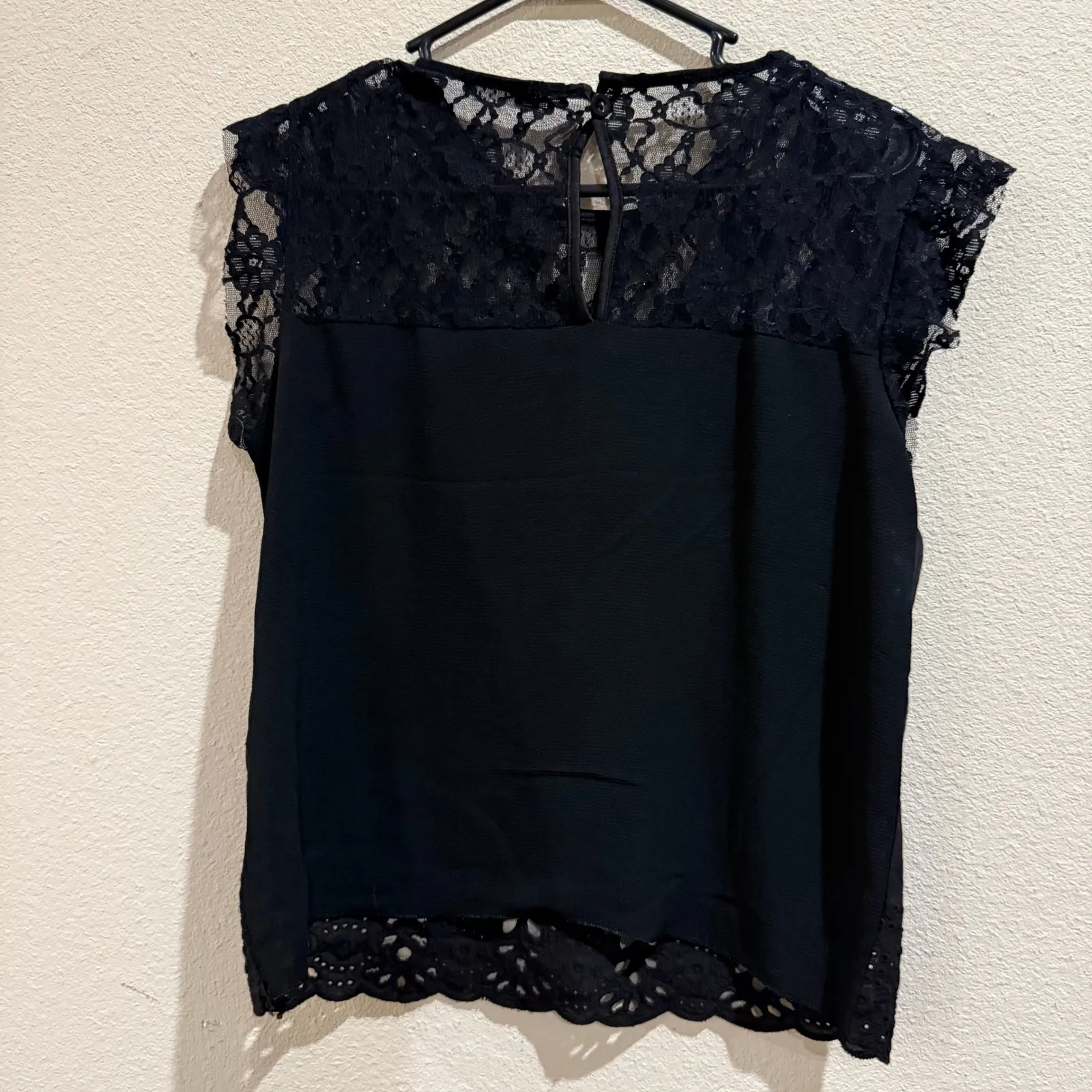 Pink Fly‎ Black Lace Pearl Embellished Cap Sleeve Top Blouse Size L Size L - Image 6