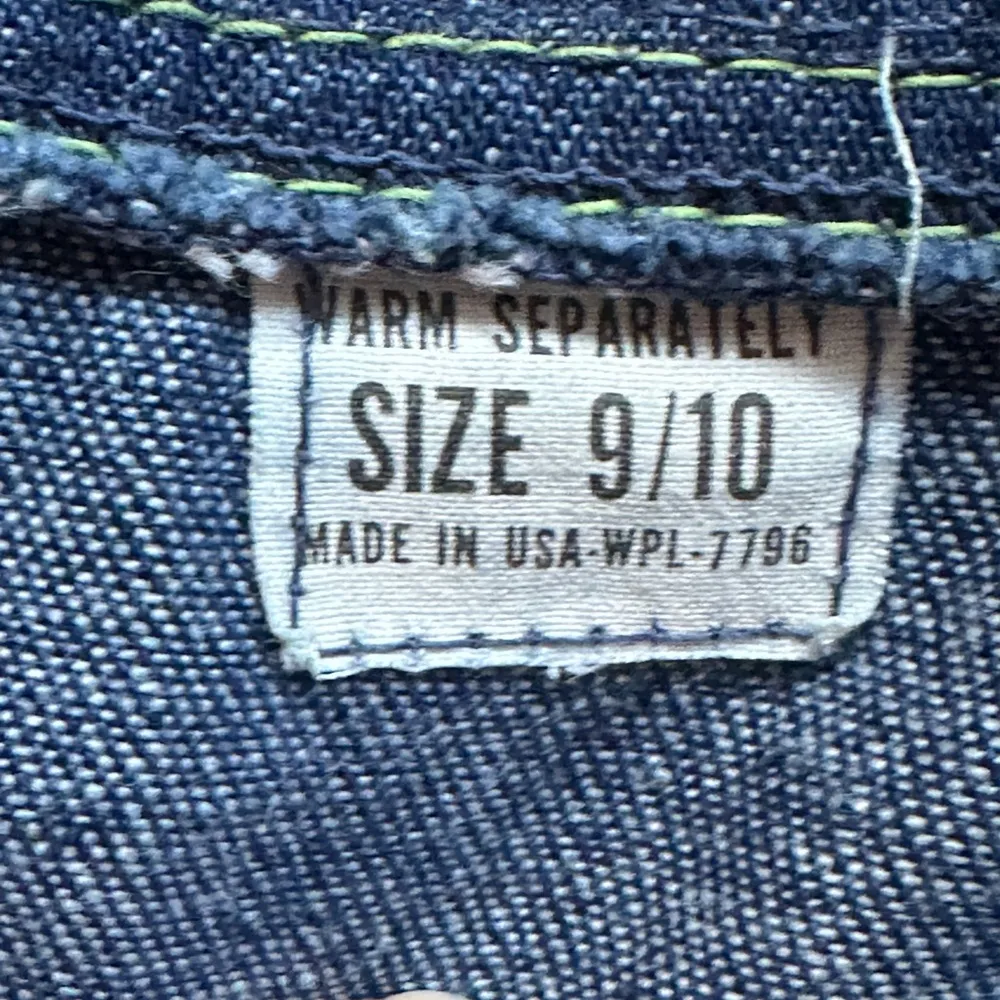 No Tag Denim Tie Blue Jean Jacket With Yellow Thread Collar Button Down Sz 9/10. - Image 11