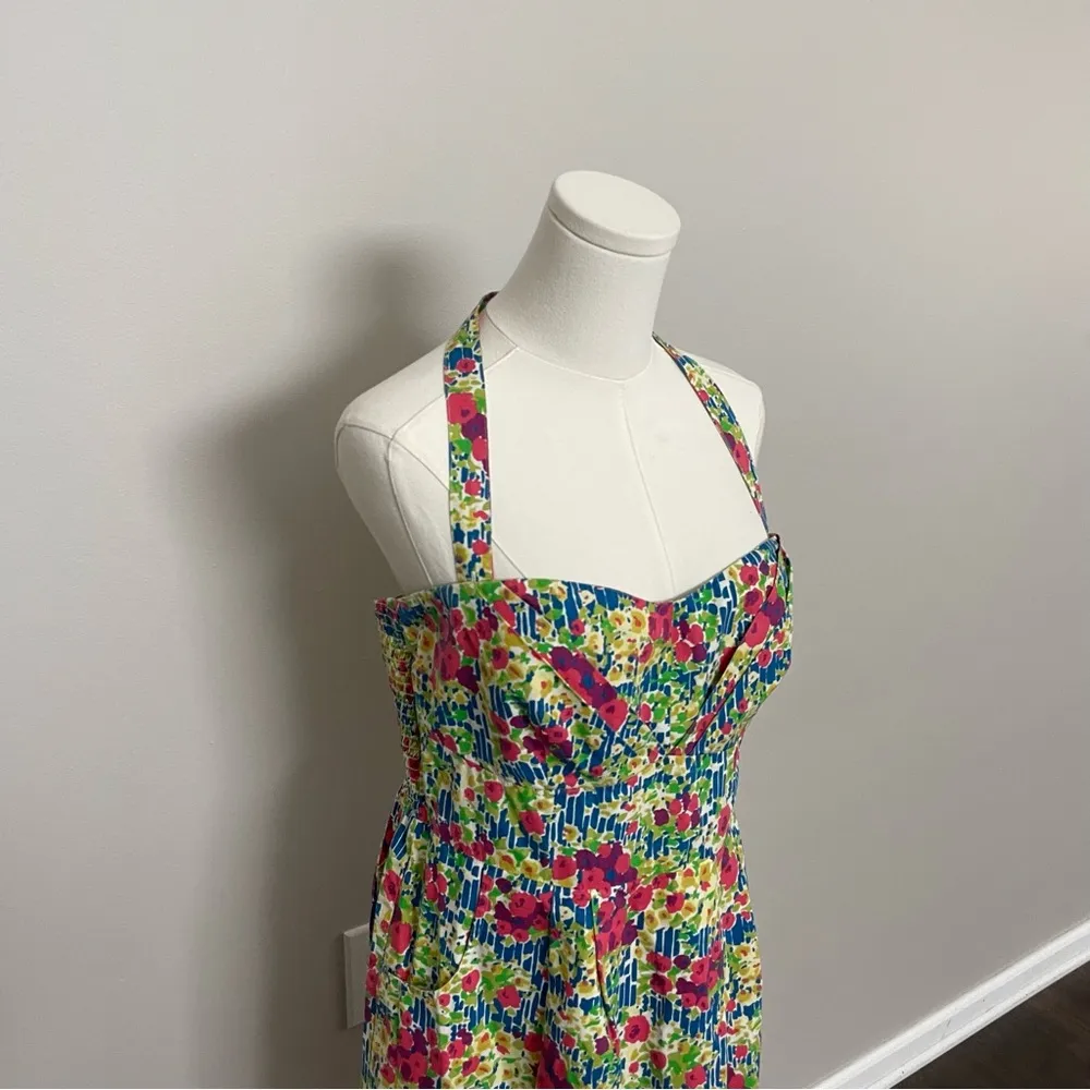 Anthropologie Girl From Savoy Dress Halter Strapless Floral Garden Party Retro - Image 3