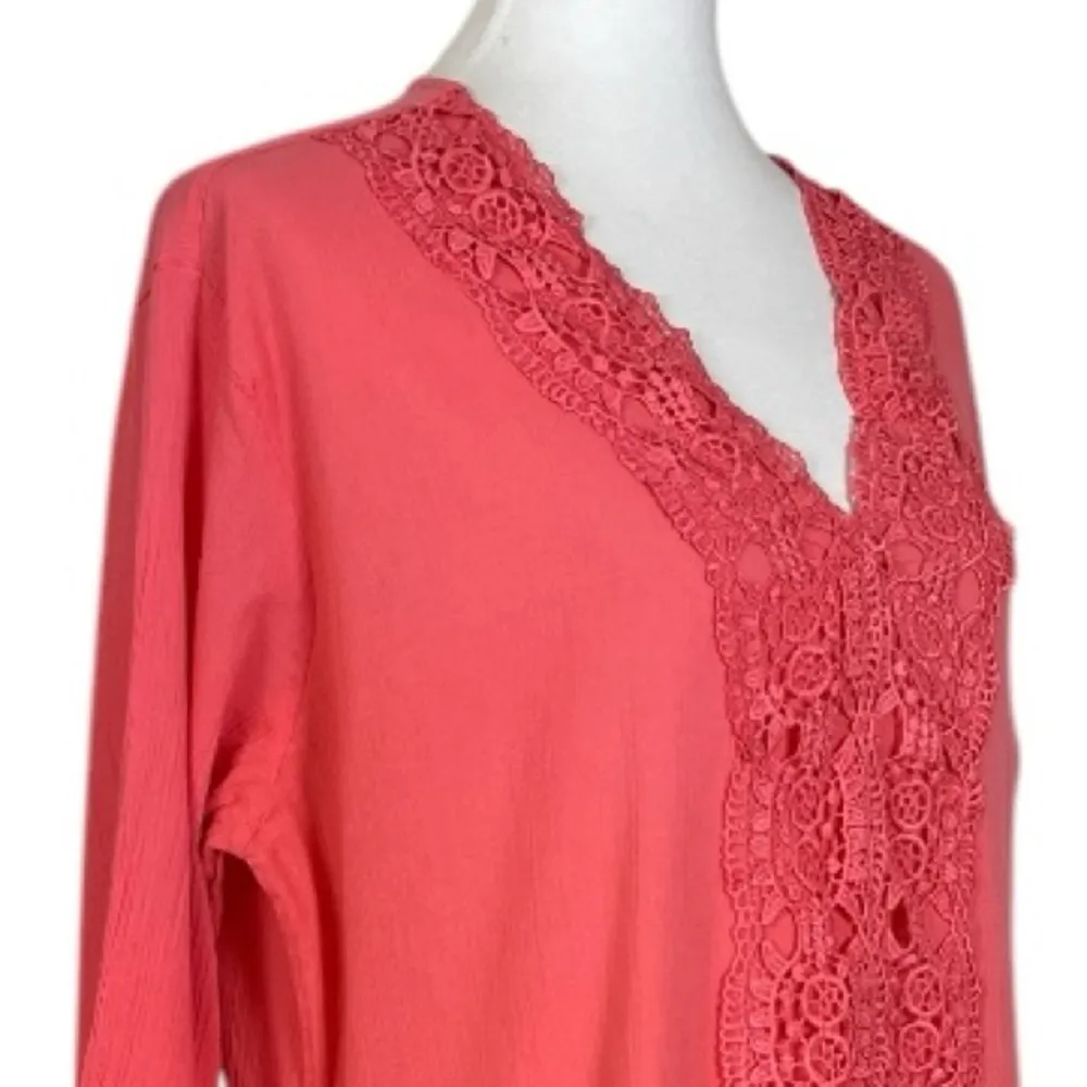 Isaac Mizrahi Swim Cover Up Tunic Gauze Lace V-neck Salmon Pink Women’s Size XL - Image 6