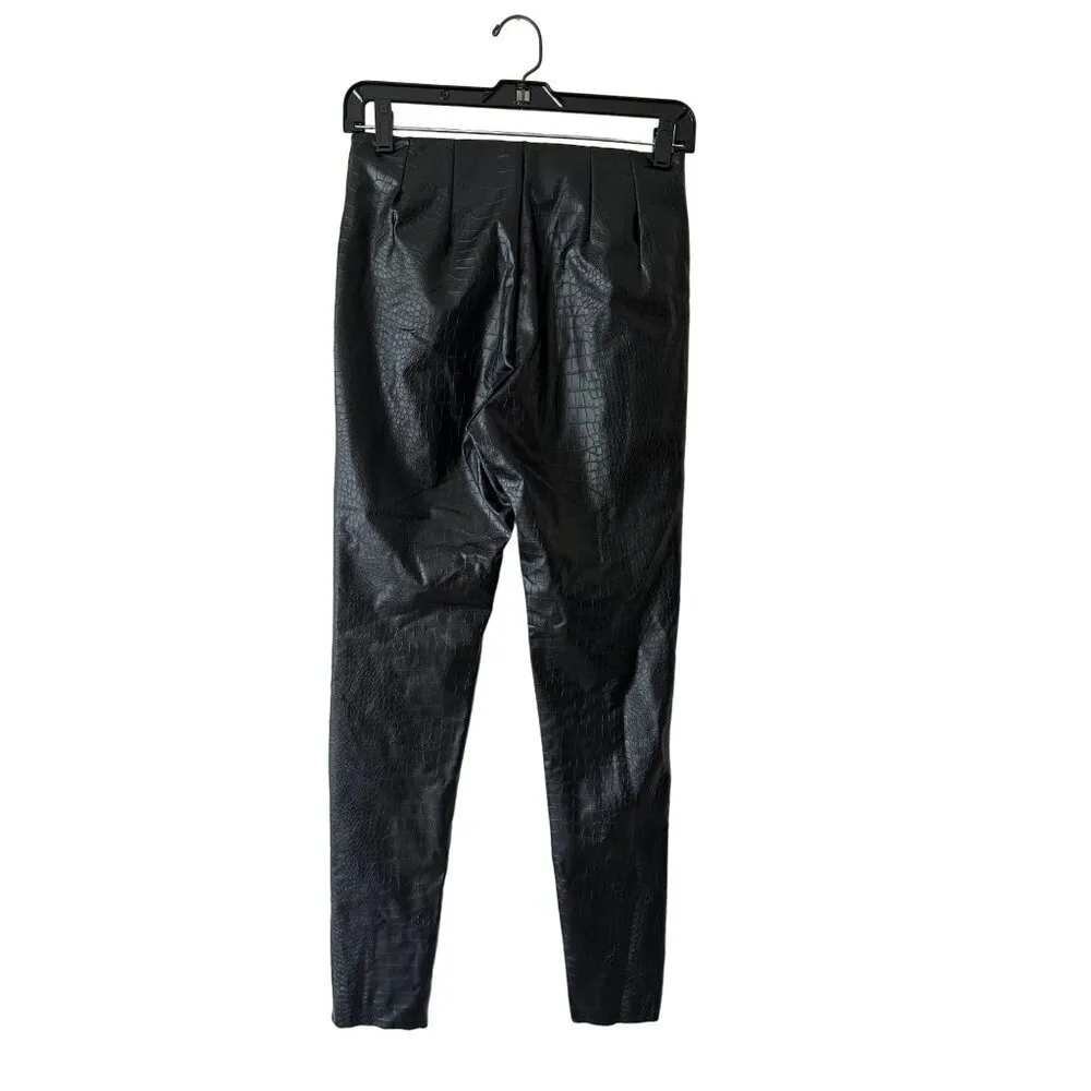 Top Shop Faux Crocodile Embossed Black Straight Leather Leg Pants - Image 5
