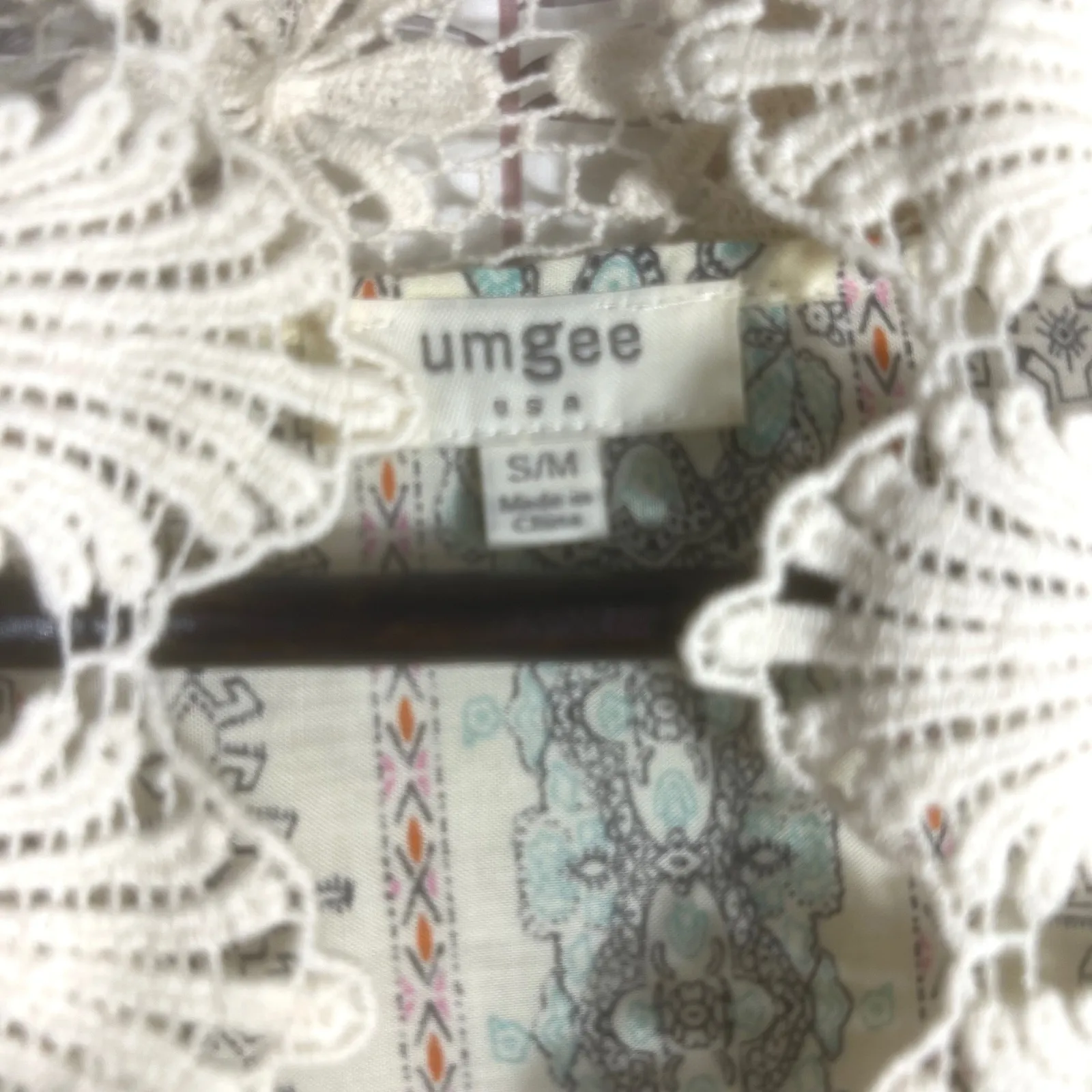 Umgee USA Boho Kimono Cardigan S/M Crochet Lace Trim Open Front Boho Cottagecore - Image 6