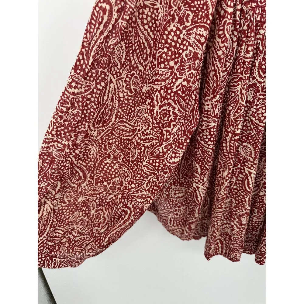 Free People Top Women XS Red Cranberry Cream Cool Meadow Long Sleeve Cotton Boho - Image 4