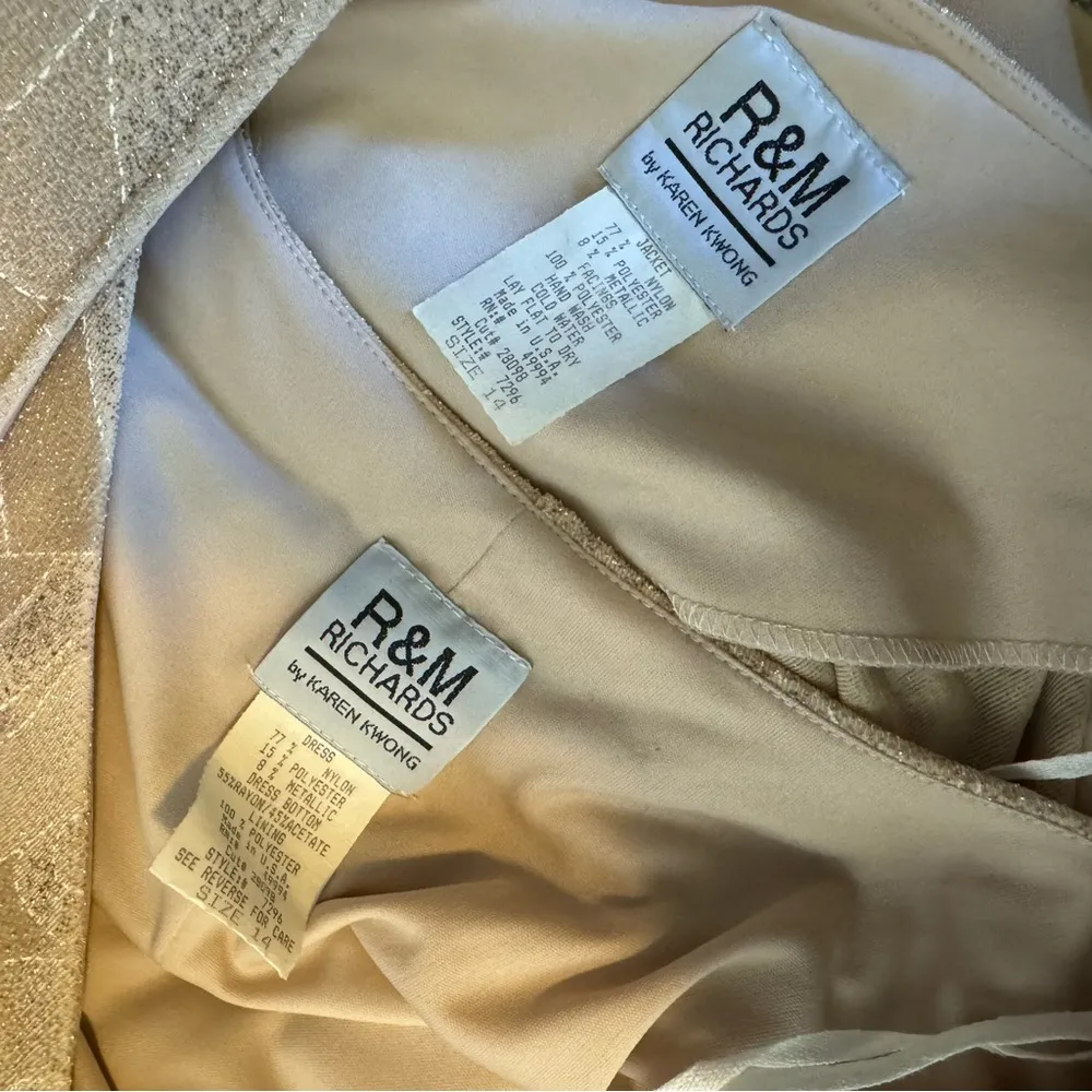 R&M Richards Maxi Gown Dress w Matching Jacket Sz 14 Metallic Gold Tan - Image 16