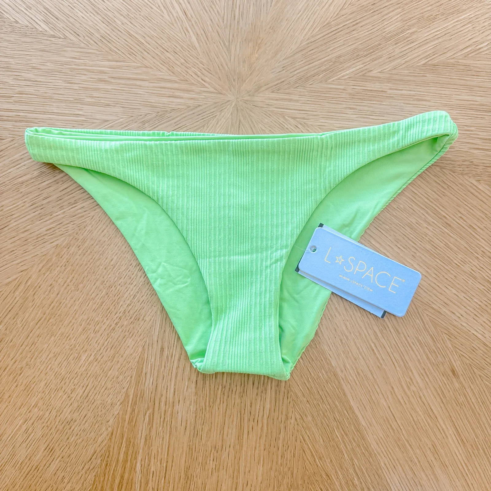 L*Space Bikini Bottom Womens XS Lime Green Camacho Ribbed Beach Summer Y2K NWT - Image 3